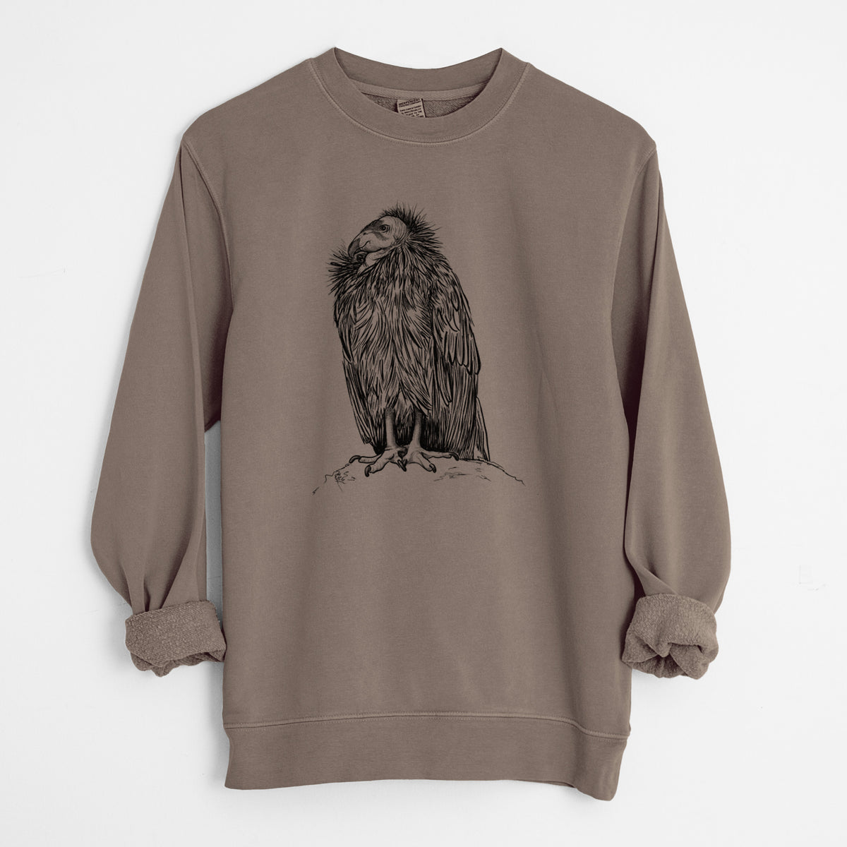 California Condor - Gymnogyps californianus - Unisex Pigment Dyed Crew Sweatshirt in Espresso Brown Color