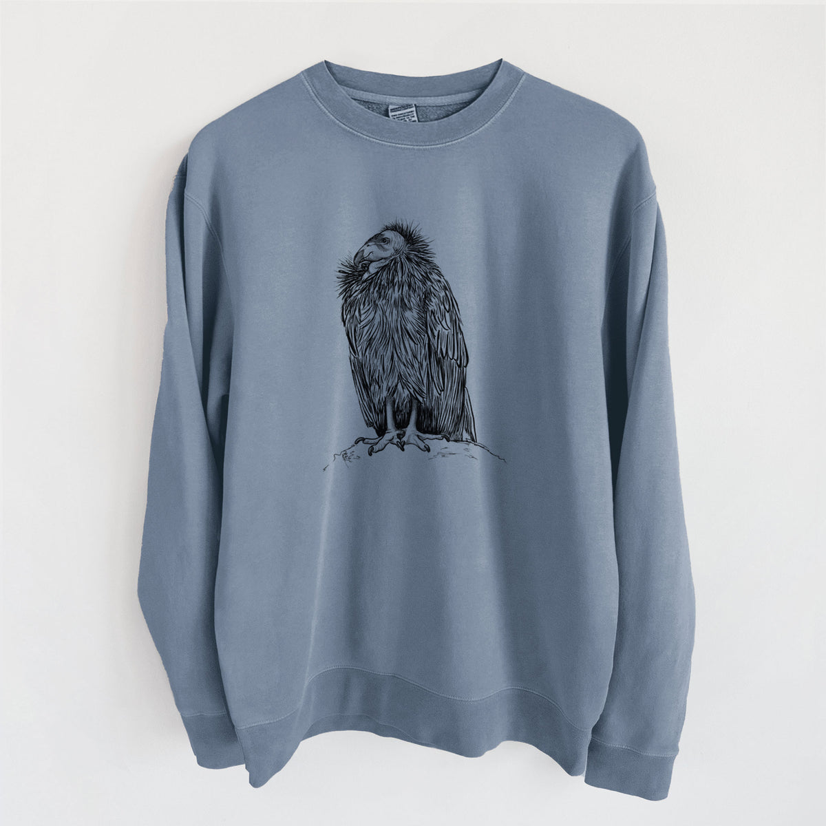 California Condor - Gymnogyps californianus - Unisex Pigment Dyed Crew Sweatshirt in Slate Blue