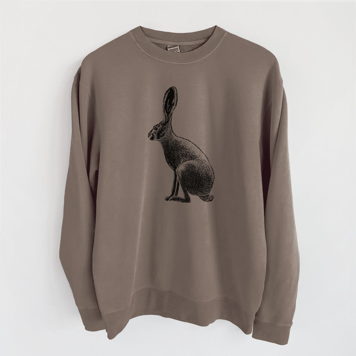 Wild California Hare - Black-tailed Jackrabbit - Unisex Pigment Dyed Crew Sweatshirt in Espresso Brown Color