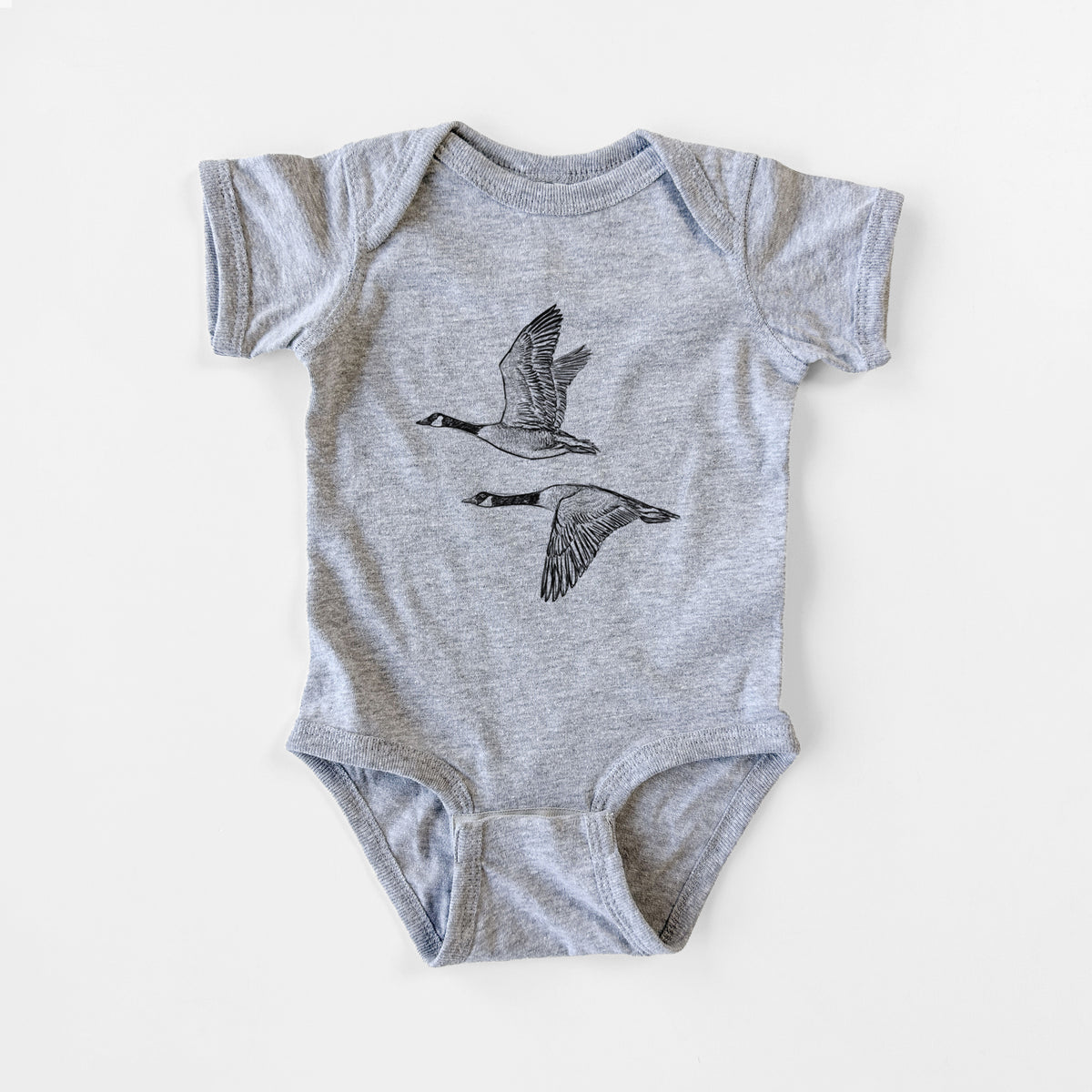 Canada Geese in Flight - Branta canadensis - Baby Fine Jersey Bodysuit in Heather Grey