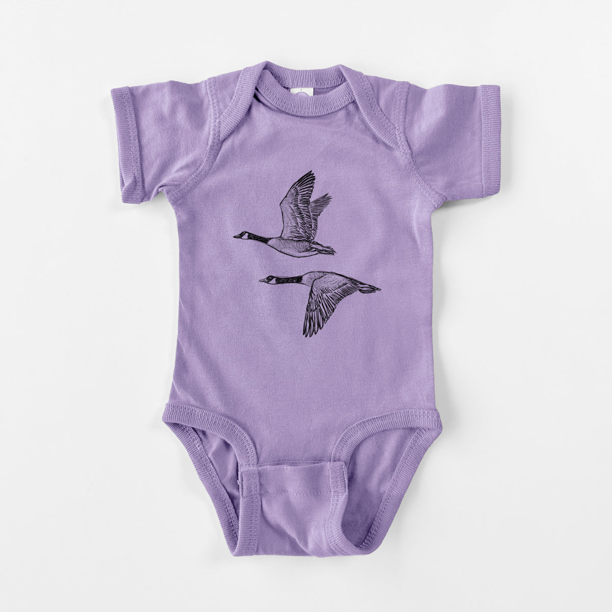 Canada Geese in Flight - Branta canadensis - Baby Fine Jersey Bodysuit in Lavender