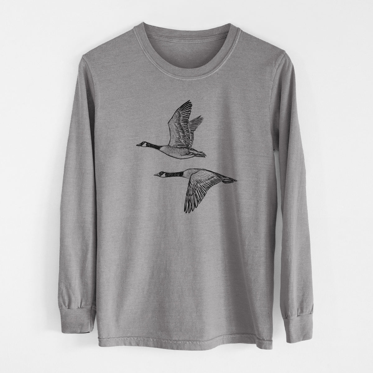Canada Geese in Flight - Branta canadensis - Unisex Comfort Colors 100% Cotton Long Sleeve in Grey