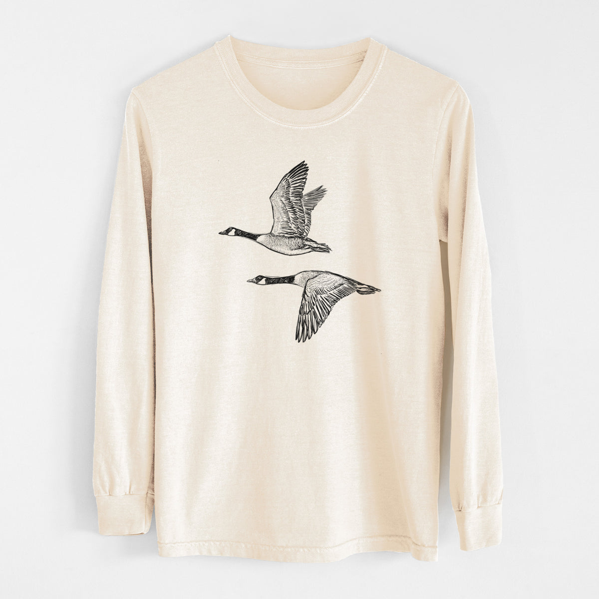 Canada Geese in Flight - Branta canadensis - Unisex Comfort Colors 100% Cotton Long Sleeve in Ivory