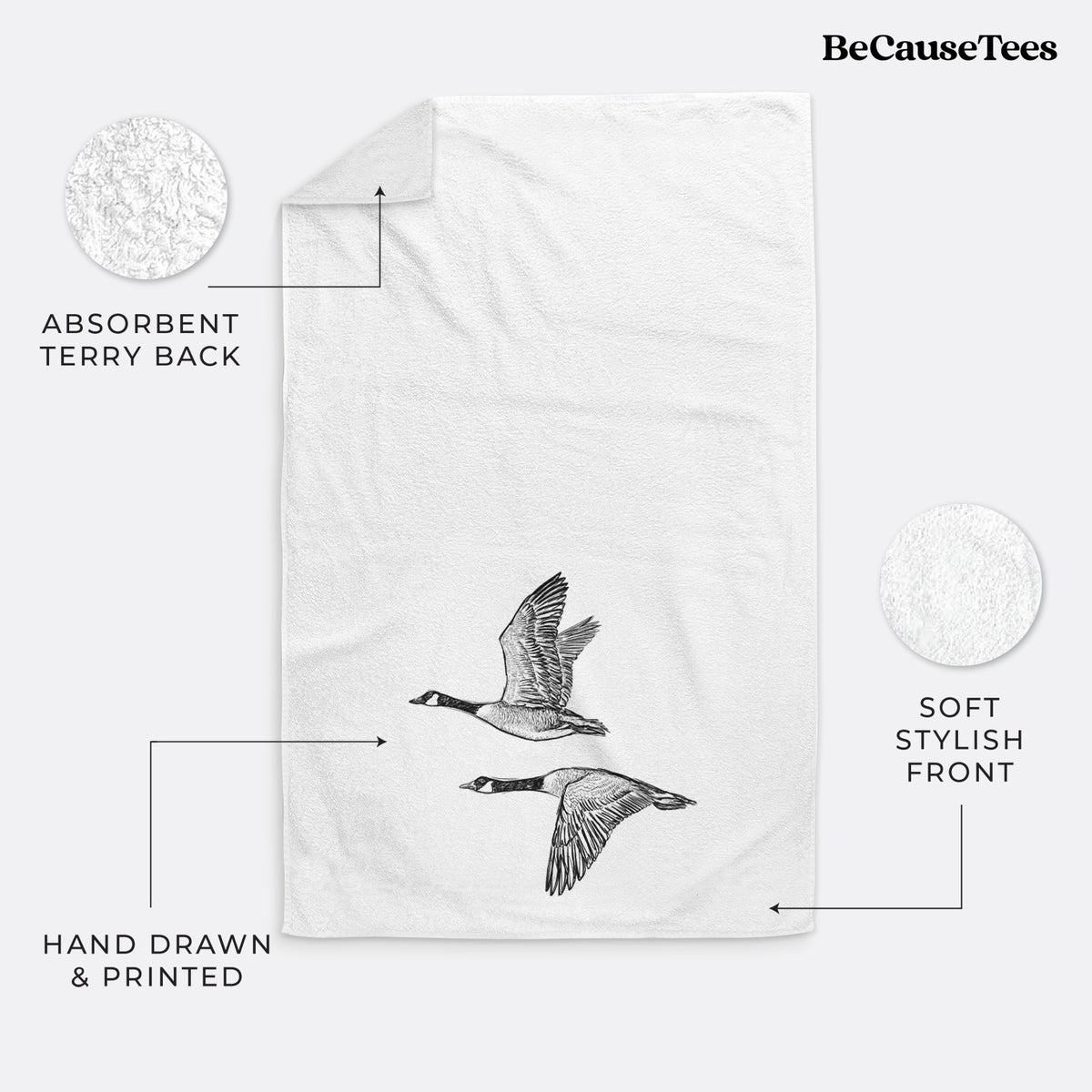 Canada Geese in Flight - Branta canadensis Premium Decorative Hand Towel, Print Location: Bottom Center