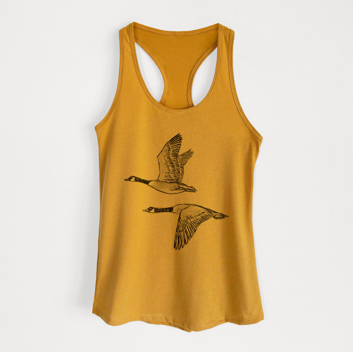 Canada Geese in Flight - Branta canadensis - Women's Racerback Tanktop in Antique Gold