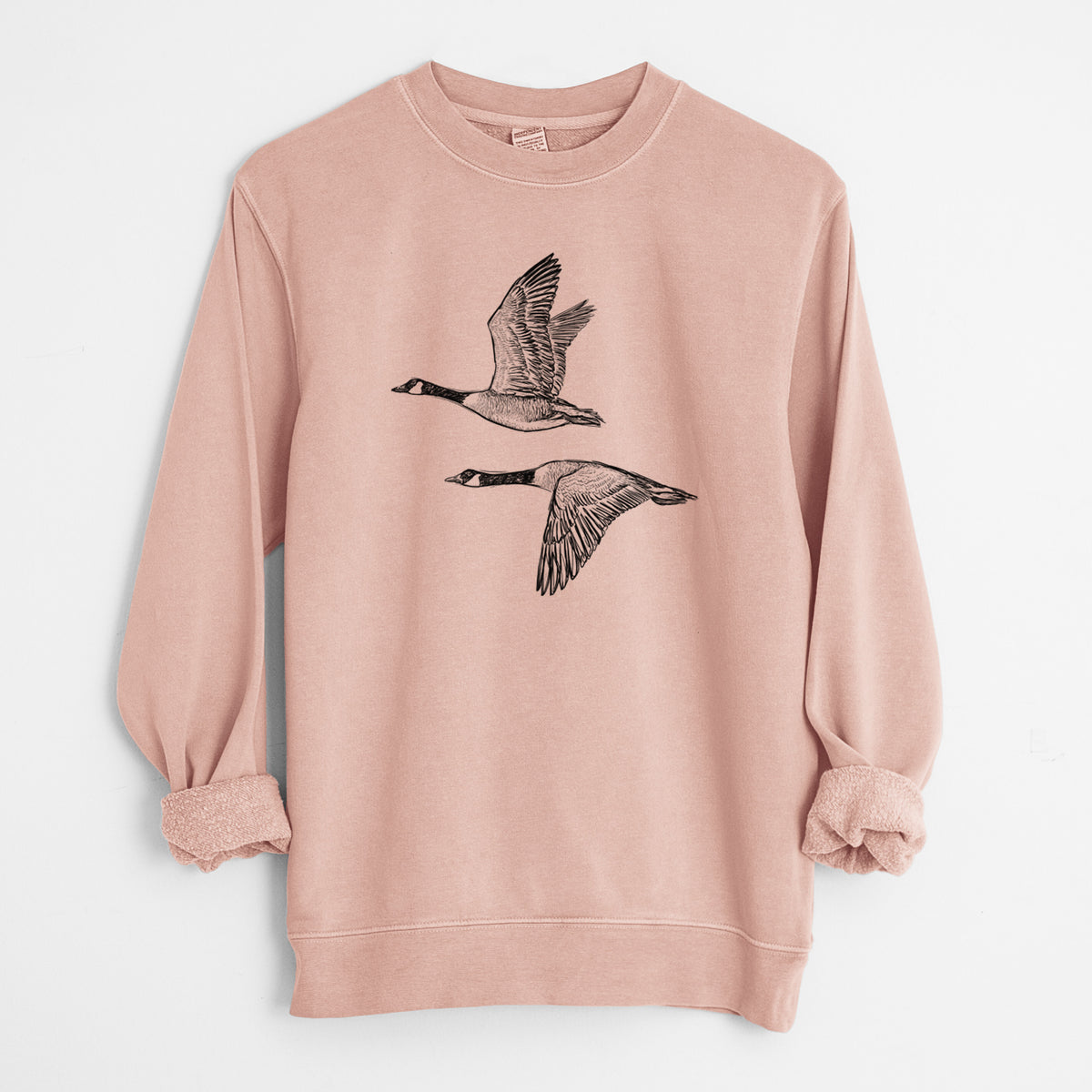 Canada Geese in Flight - Branta canadensis - Unisex Pigment Dyed Crew Sweatshirt in Dusty Pink