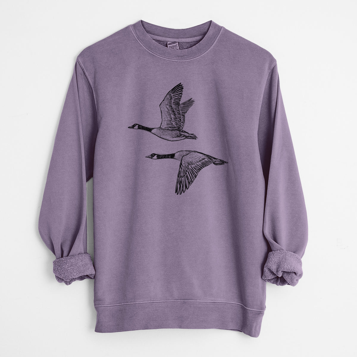 Canada Geese in Flight - Branta canadensis - Unisex Pigment Dyed Crew Sweatshirt in Plum