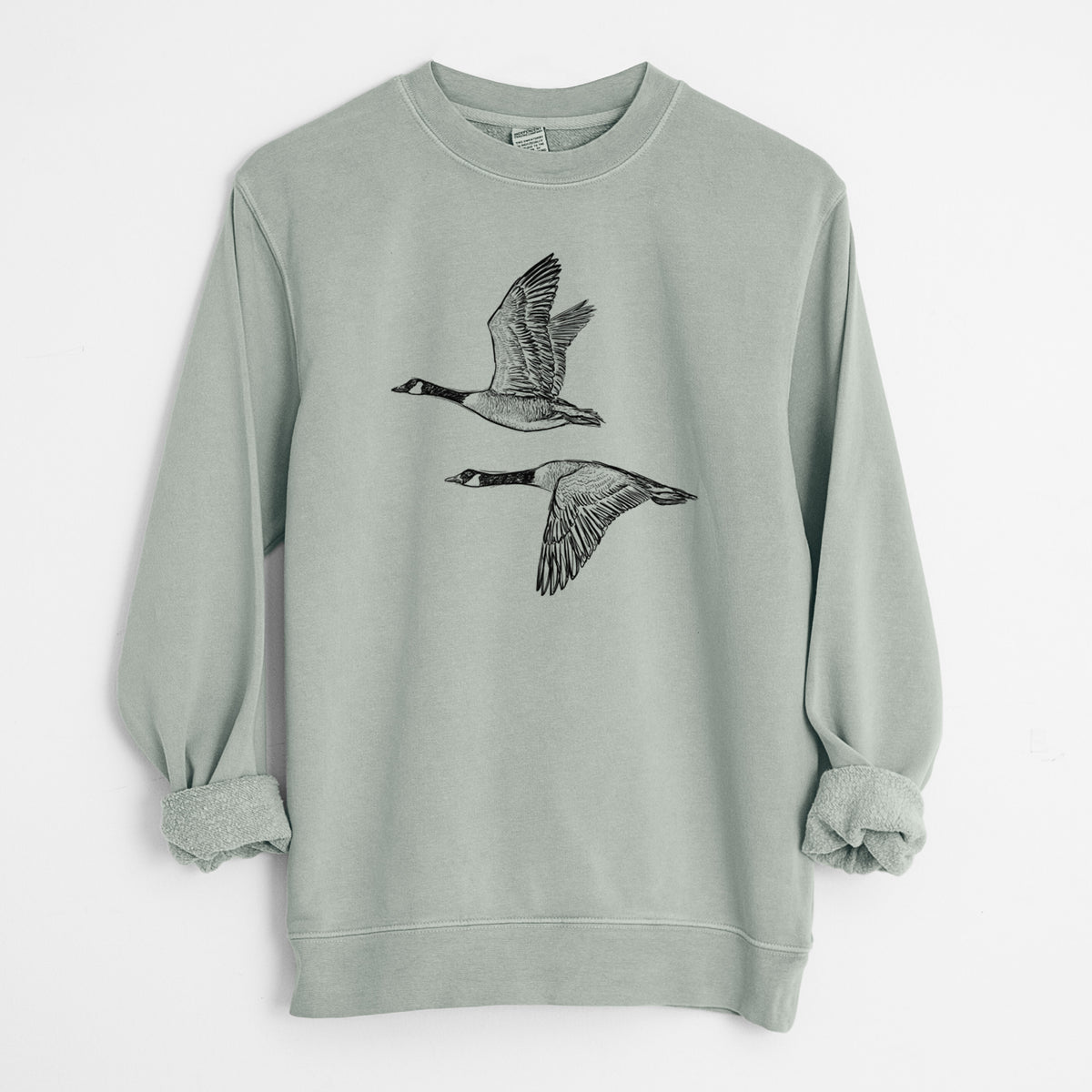 Canada Geese in Flight - Branta canadensis - Unisex Pigment Dyed Crew Sweatshirt in Sage