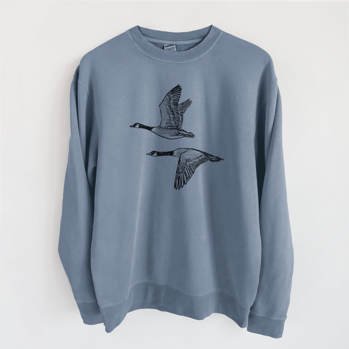 Canada Geese in Flight - Branta canadensis - Unisex Pigment Dyed Crew Sweatshirt in Slate Blue