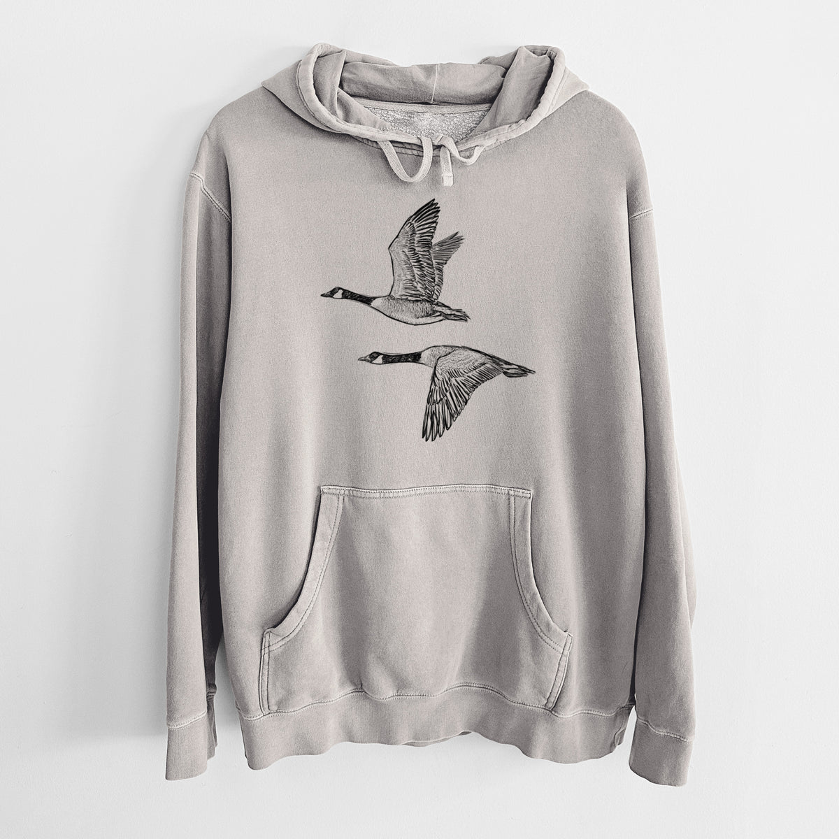 Canada Geese in Flight - Branta canadensis - Unisex Pigment Dyed Hoodie in Cement