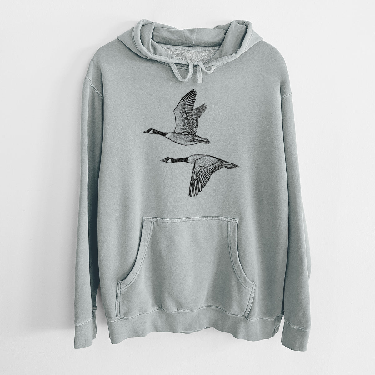 Canada Geese in Flight - Branta canadensis - Unisex Pigment Dyed Hoodie in Sage