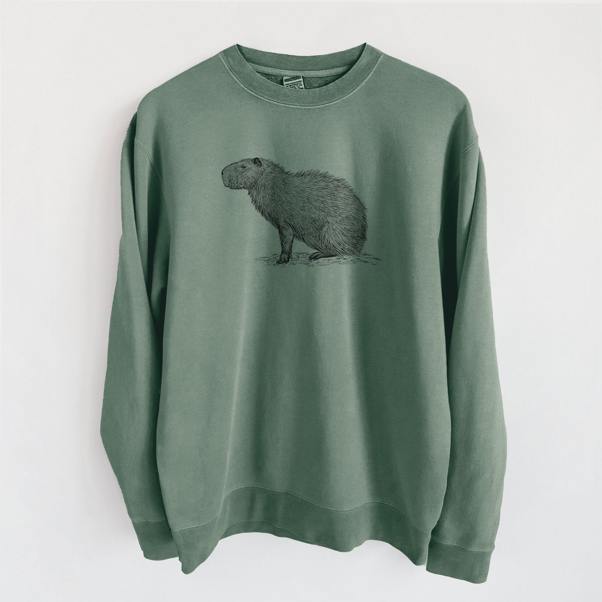 Capybara Profile - Hydrochoerus hydrochaeris - Unisex Pigment Dyed Crew Sweatshirt in Alpine Green