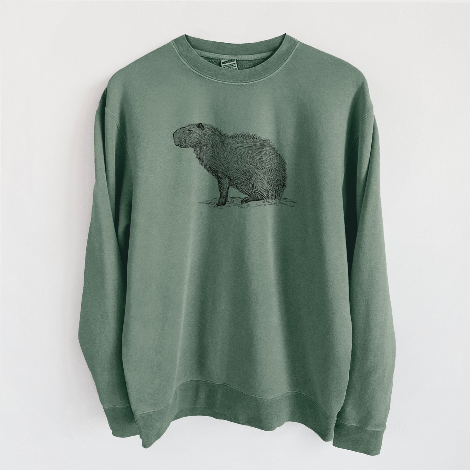 Capybara Profile - Hydrochoerus hydrochaeris - Unisex Pigment Dyed Crew Sweatshirt in Alpine Green
