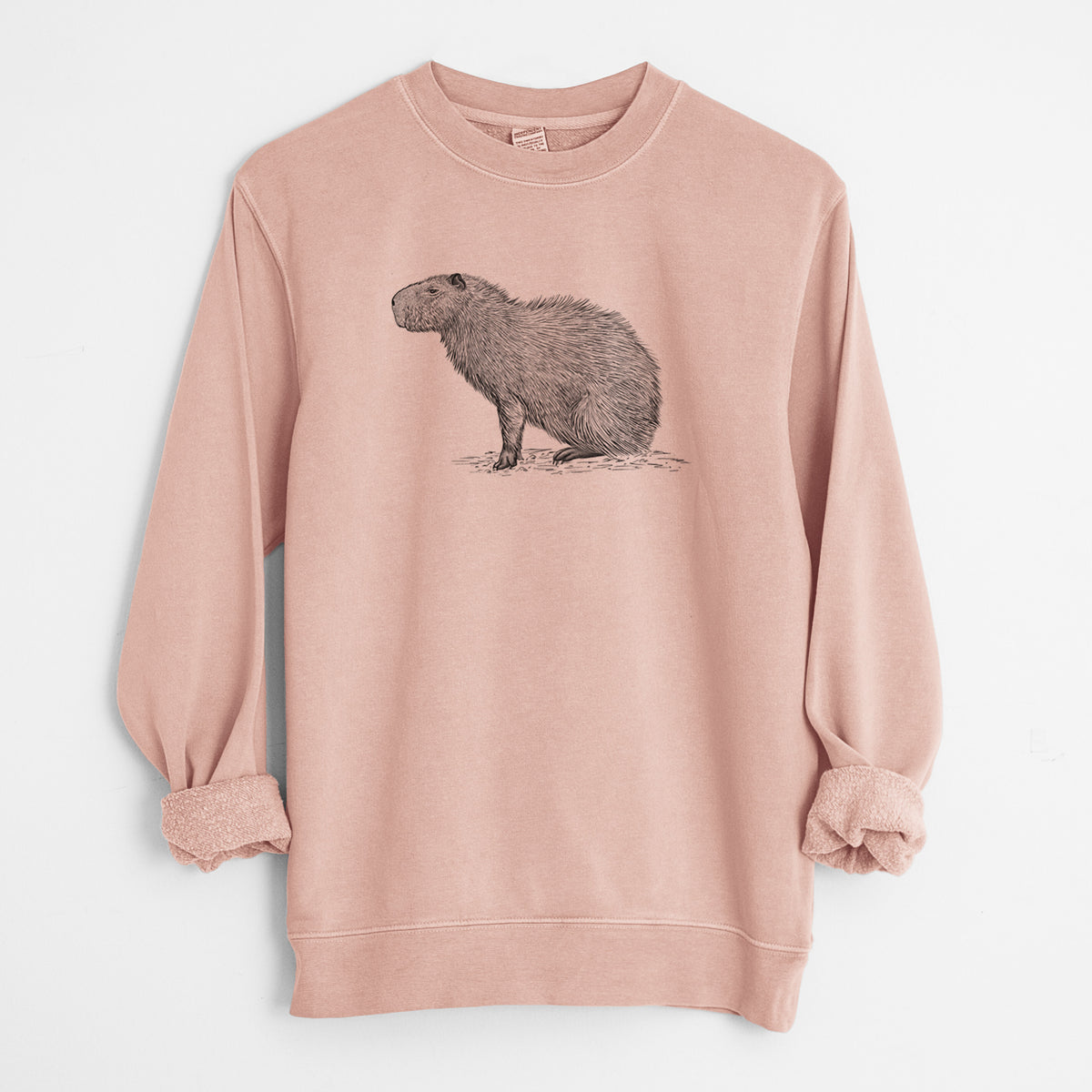 Capybara Profile - Hydrochoerus hydrochaeris - Unisex Pigment Dyed Crew Sweatshirt in Dusty Pink