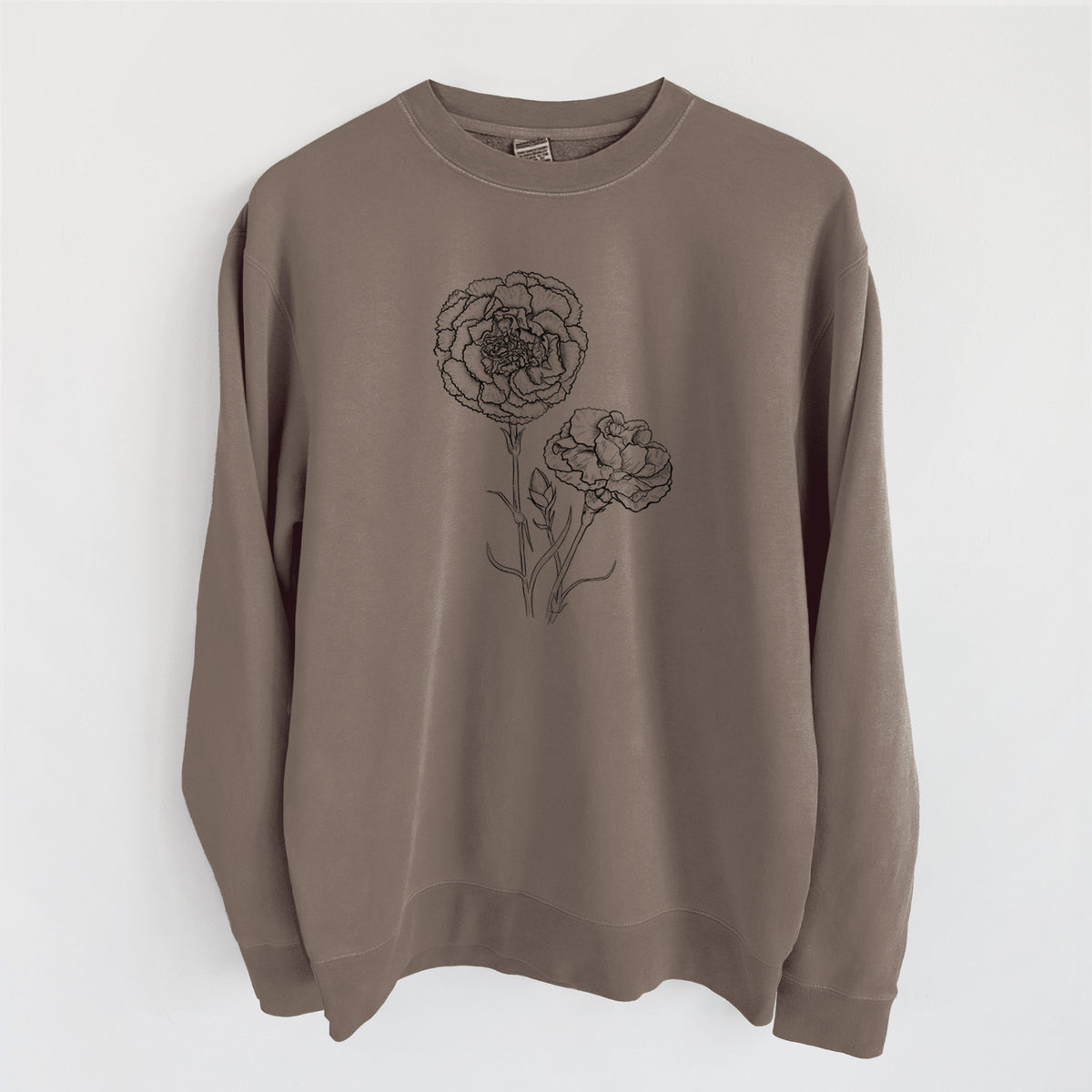 Carnations - Dianthus caryophyllus - Unisex Pigment Dyed Crew Sweatshirt in Espresso Brown Color