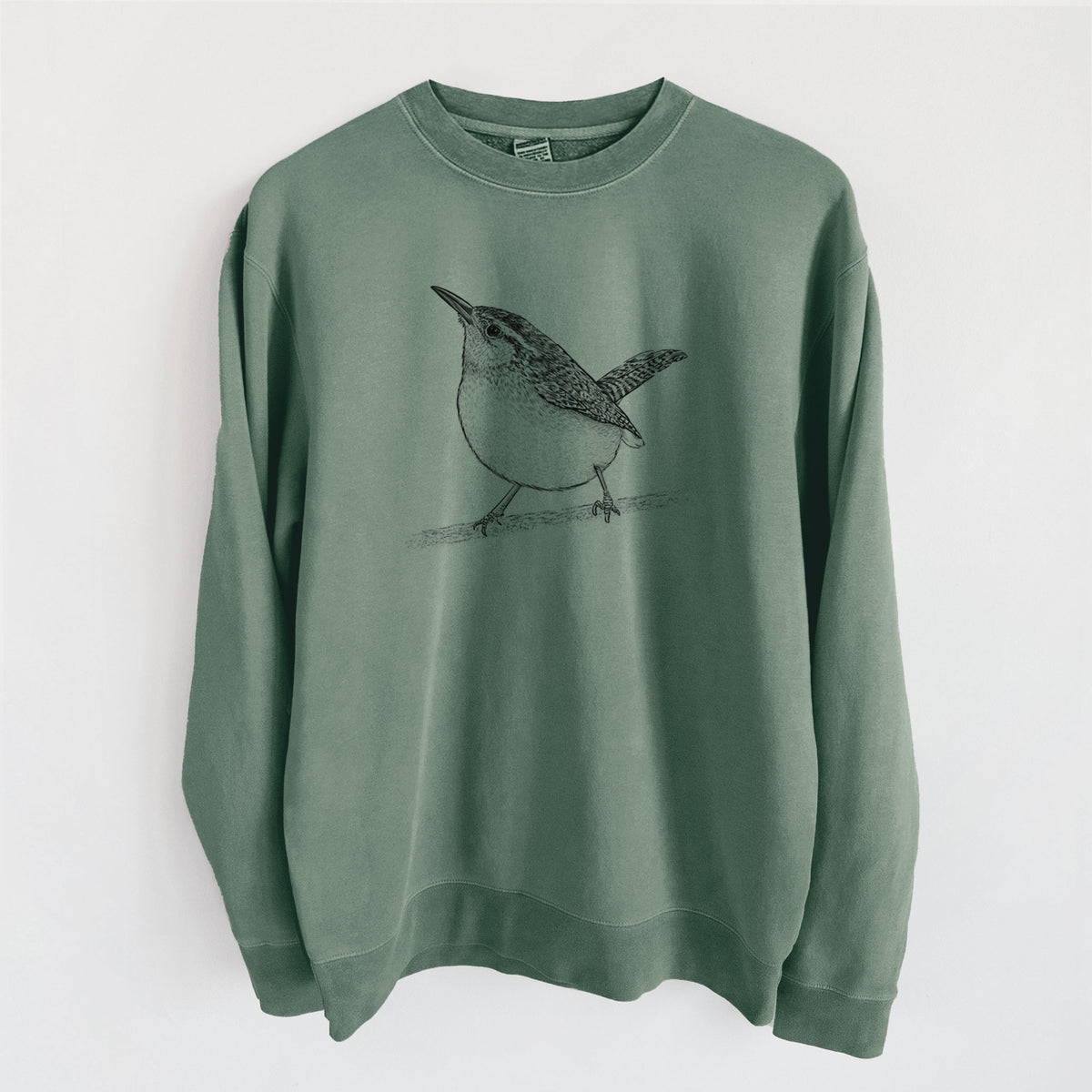 Carolina Wren - Thryothorus ludovicianus - Unisex Pigment Dyed Crew Sweatshirt in Alpine Green