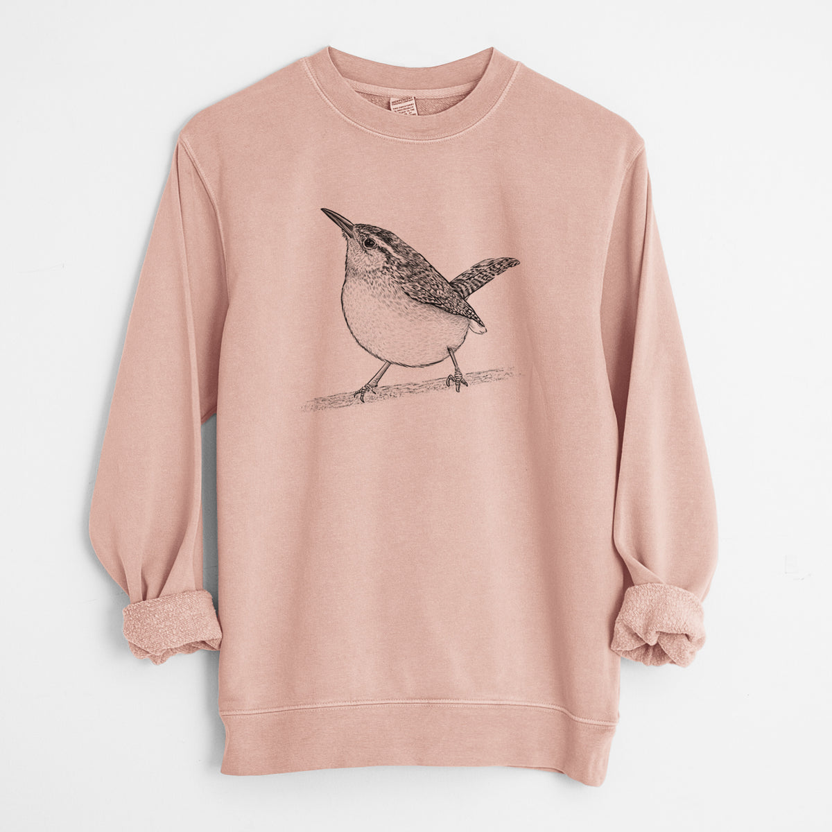 Carolina Wren - Thryothorus ludovicianus - Unisex Pigment Dyed Crew Sweatshirt in Dusty Pink