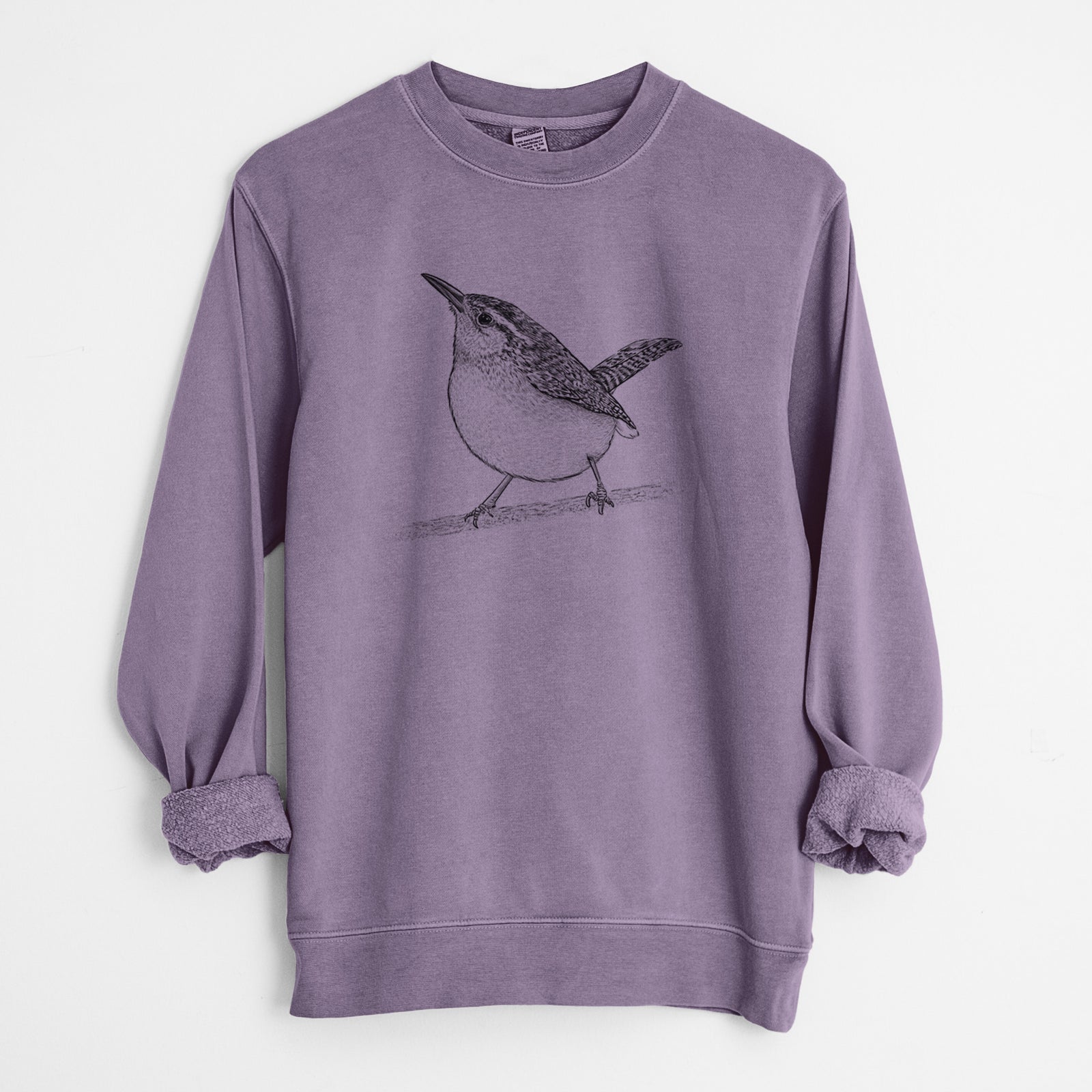 Carolina Wren - Thryothorus ludovicianus - Unisex Pigment Dyed Crew Sweatshirt in Plum