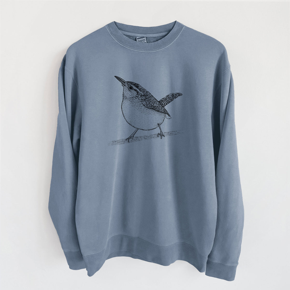 Carolina Wren - Thryothorus ludovicianus - Unisex Pigment Dyed Crew Sweatshirt in Slate Blue