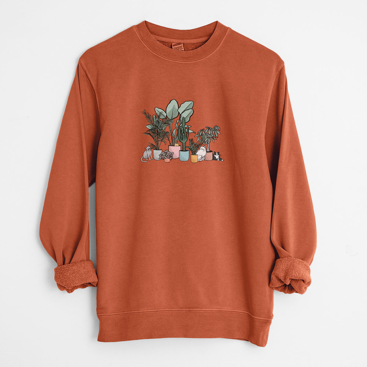 Cats and Plants - Unisex Pigment Dyed Crew Sweatshirt in Amber