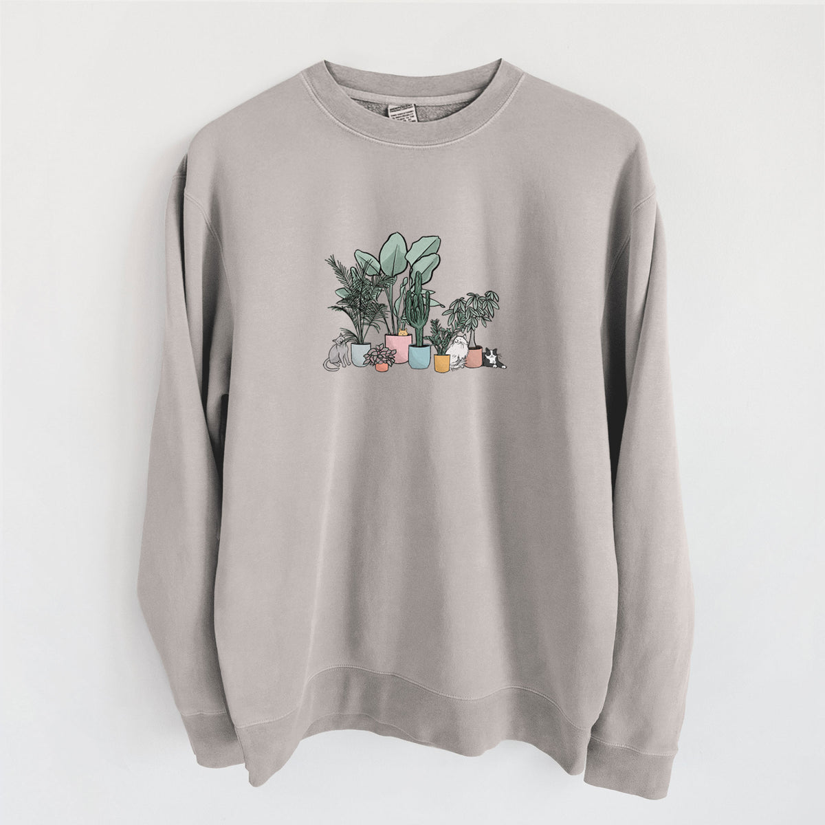 Cats and Plants - Unisex Pigment Dyed Crew Sweatshirt in Cement