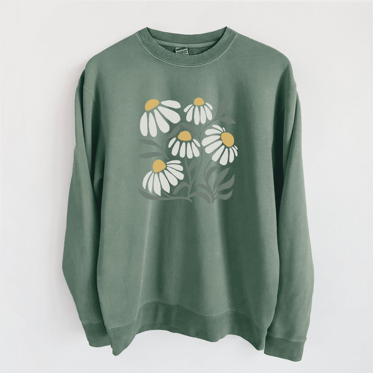 Chamomile Vibes - Unisex Pigment Dyed Crew Sweatshirt in Alpine Green
