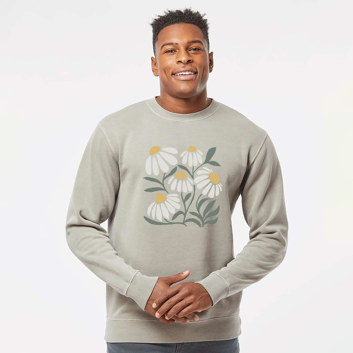 Chamomile Vibes - Unisex Pigment Dyed Crew Sweatshirt in Cement