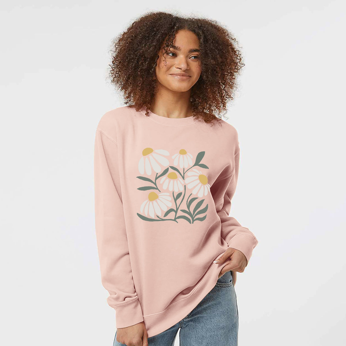 Chamomile Vibes - Unisex Pigment Dyed Crew Sweatshirt in Dusty Pink