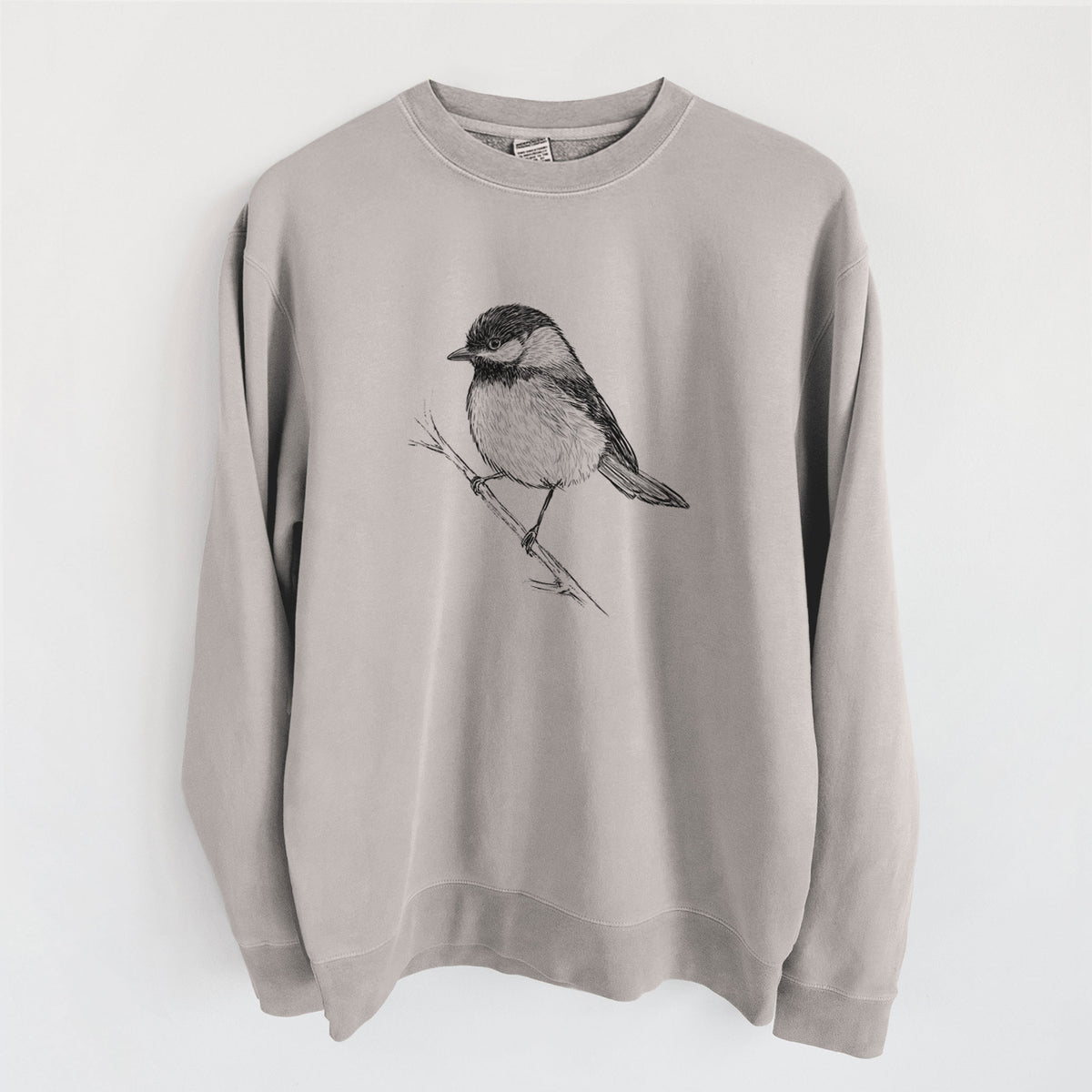 Black-capped Chickadee - Poecile atricapillus - Unisex Pigment Dyed Crew Sweatshirt in Cement