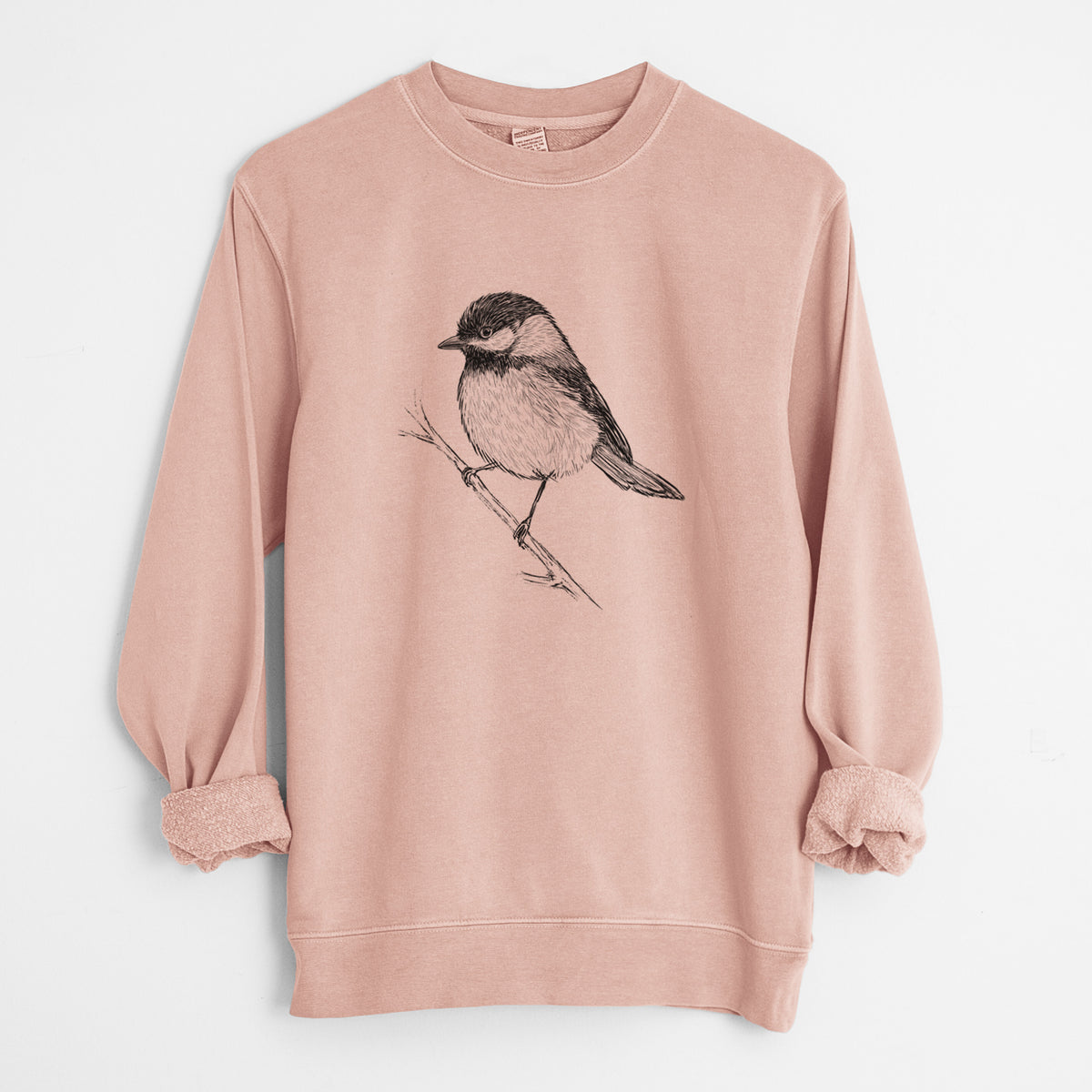 Black-capped Chickadee - Poecile atricapillus - Unisex Pigment Dyed Crew Sweatshirt in Dusty Pink