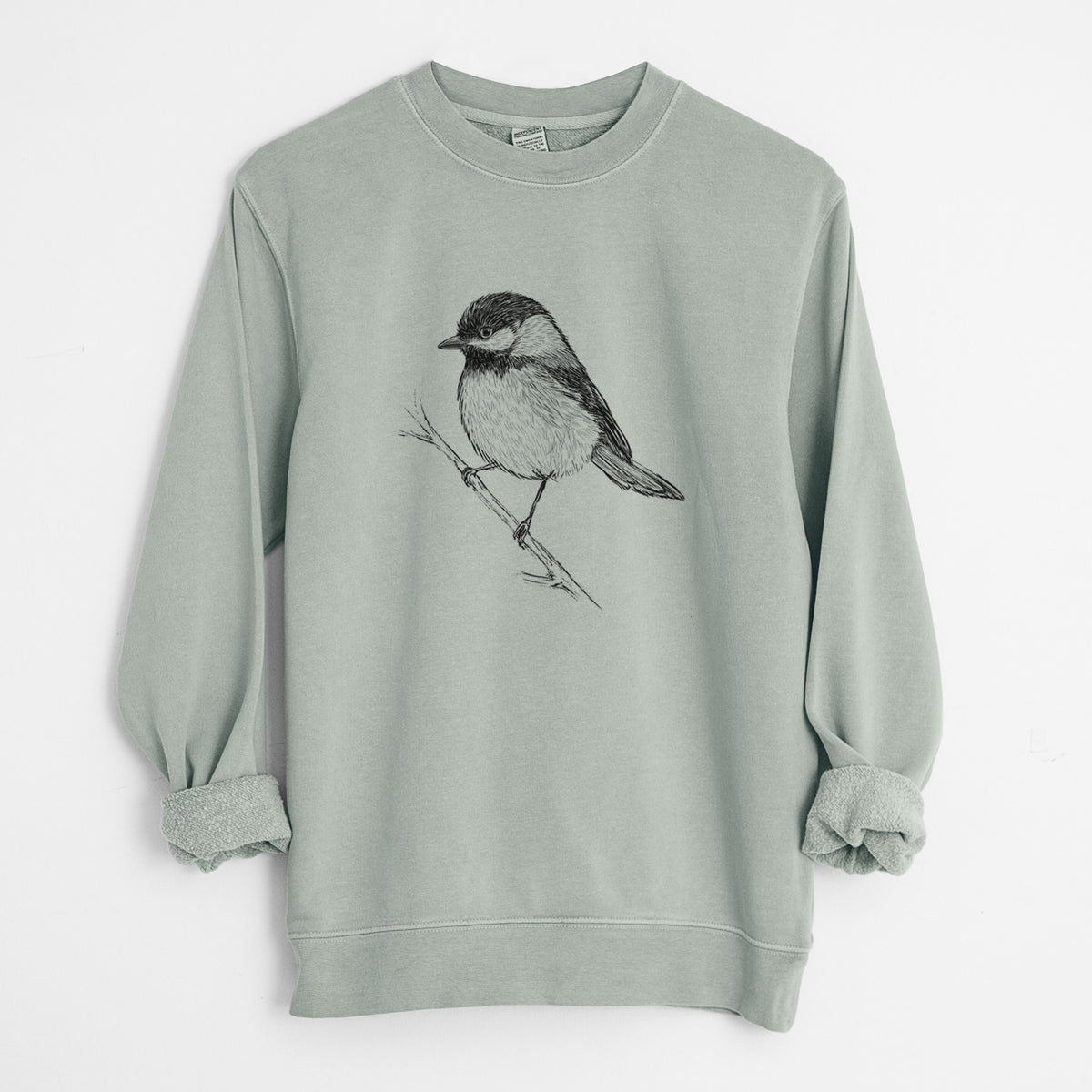 Black-capped Chickadee - Poecile atricapillus - Unisex Pigment Dyed Crew Sweatshirt in Sage