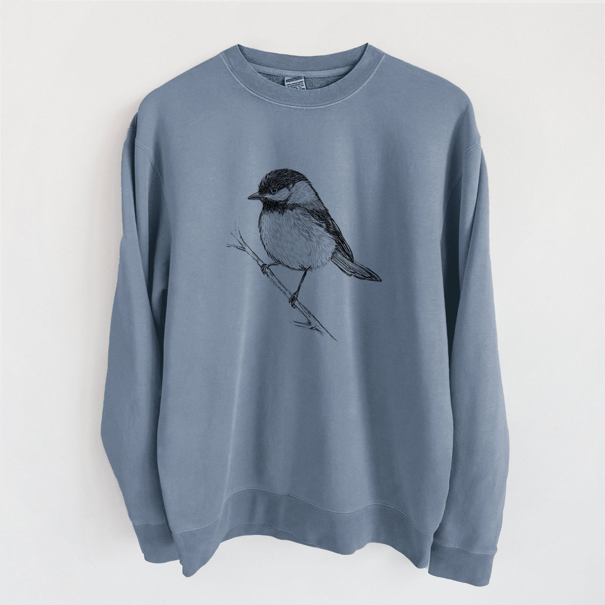 Black-capped Chickadee - Poecile atricapillus - Unisex Pigment Dyed Crew Sweatshirt in Slate Blue
