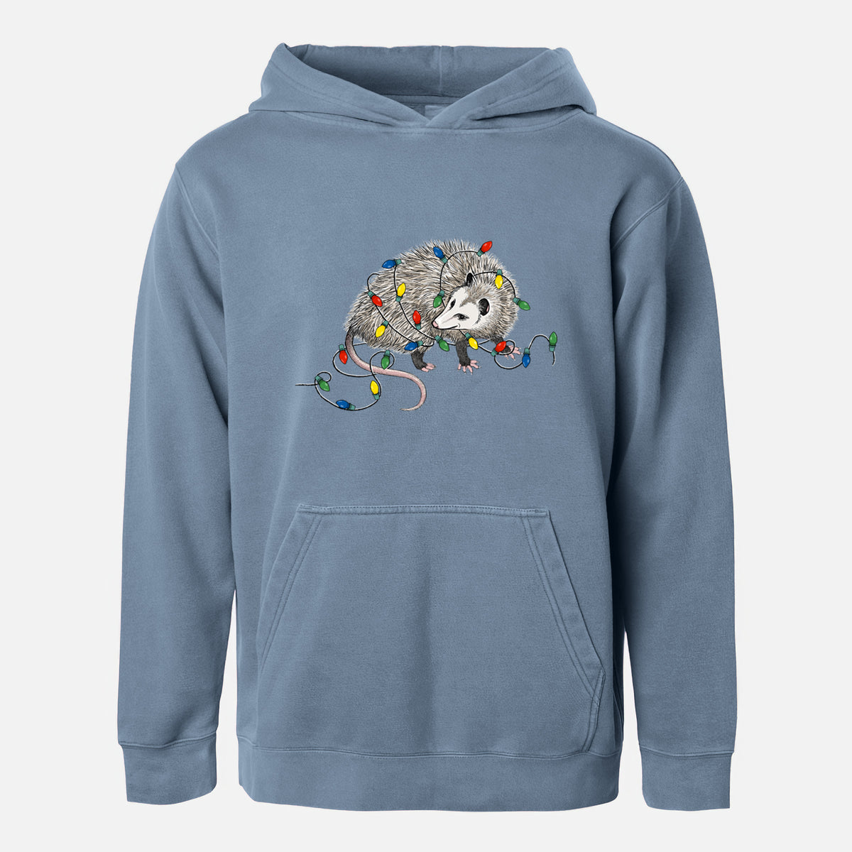 Christmas Opossum - Youth Pigment Dyed Hoodie in Slate Blue