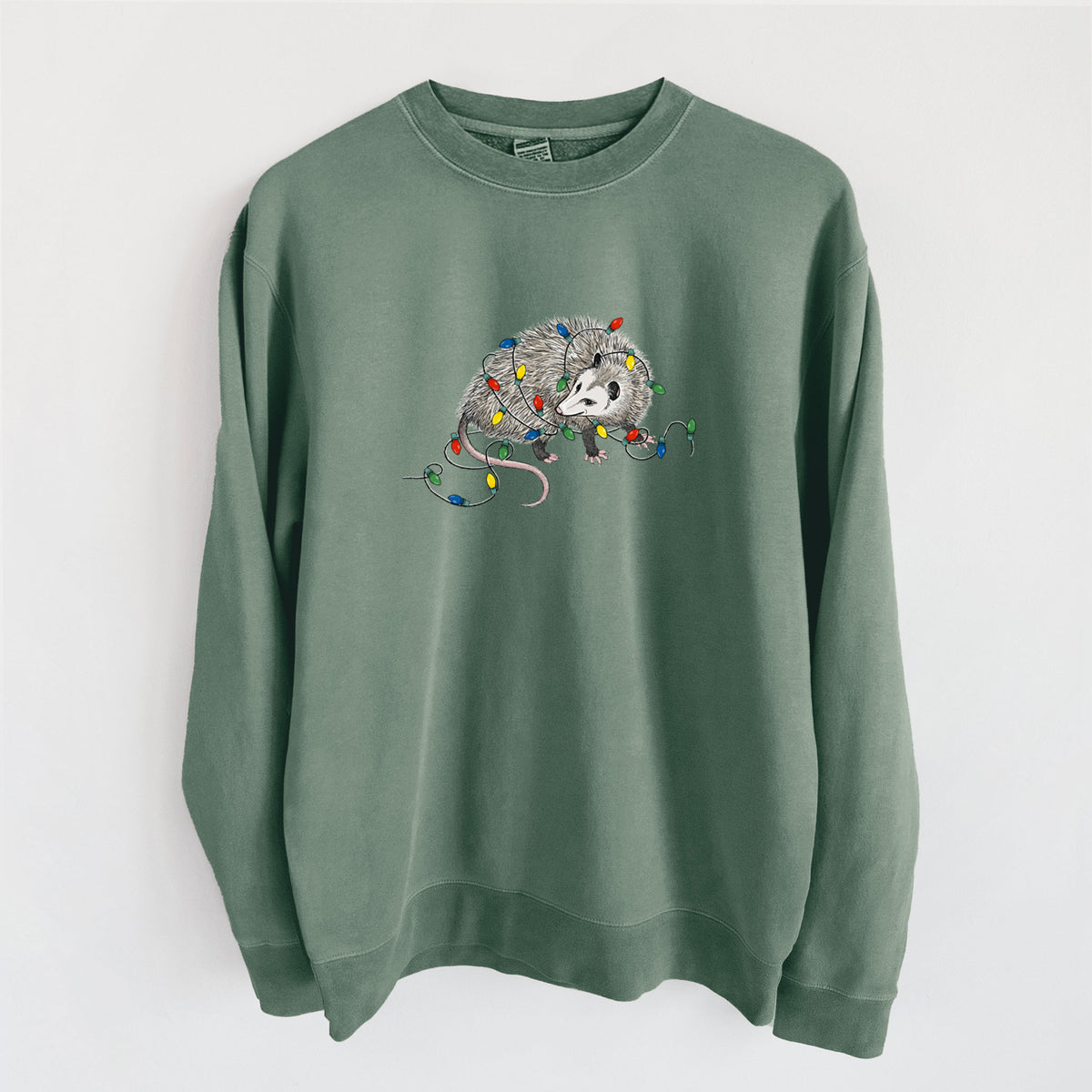 Christmas Opossum - Unisex Pigment Dyed Crew Sweatshirt in Alpine Green