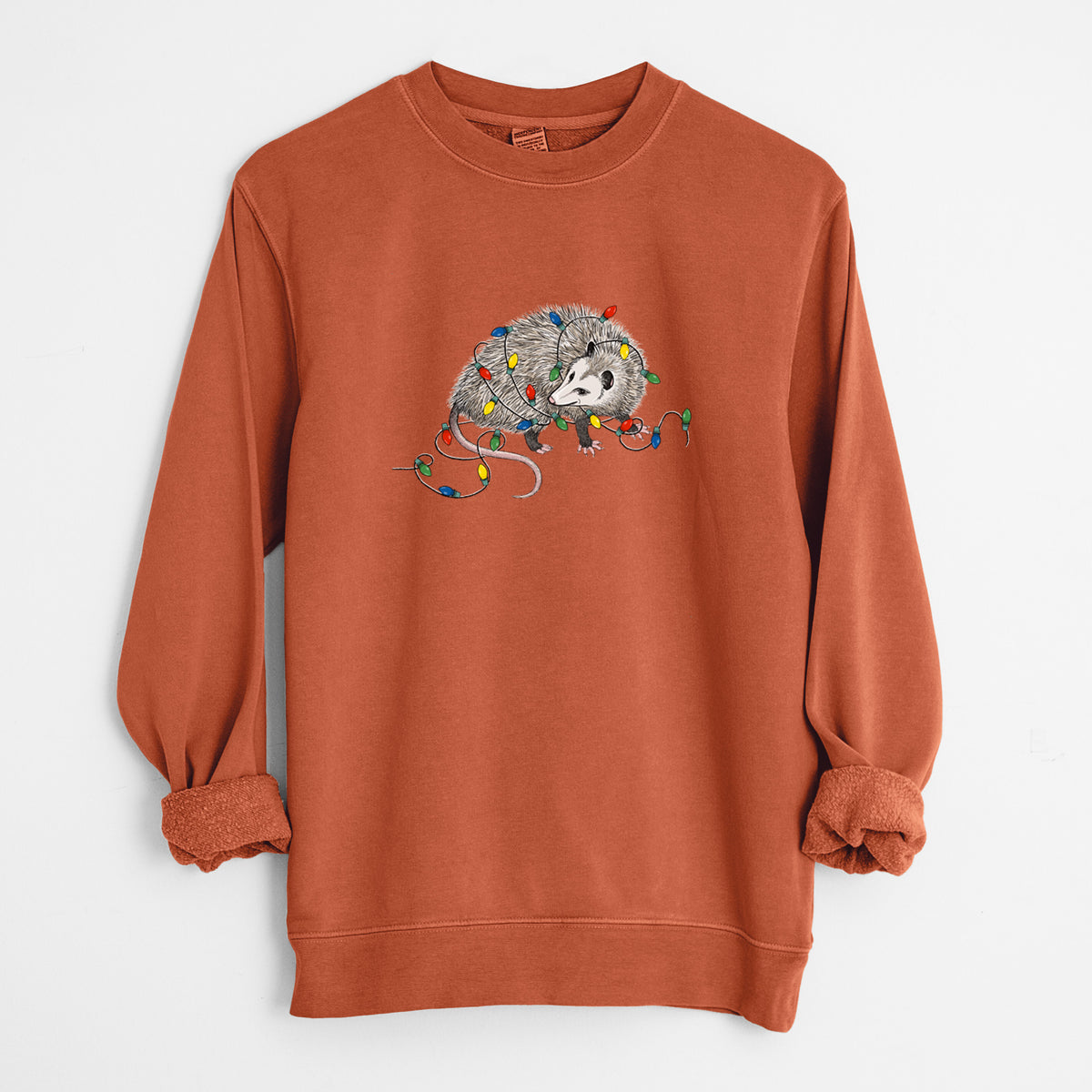 Christmas Opossum - Unisex Pigment Dyed Crew Sweatshirt in Amber