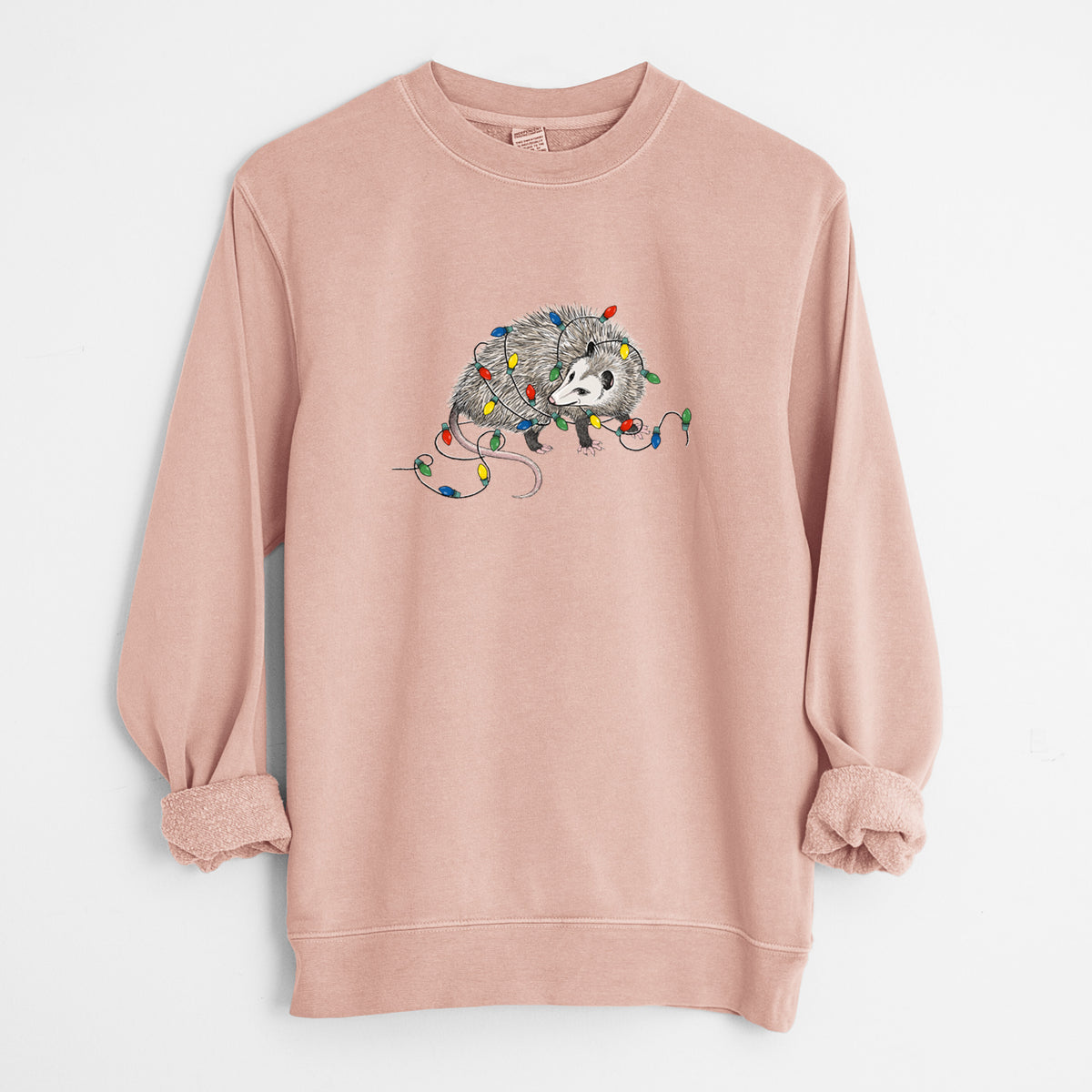 Christmas Opossum - Unisex Pigment Dyed Crew Sweatshirt in Dusty Pink