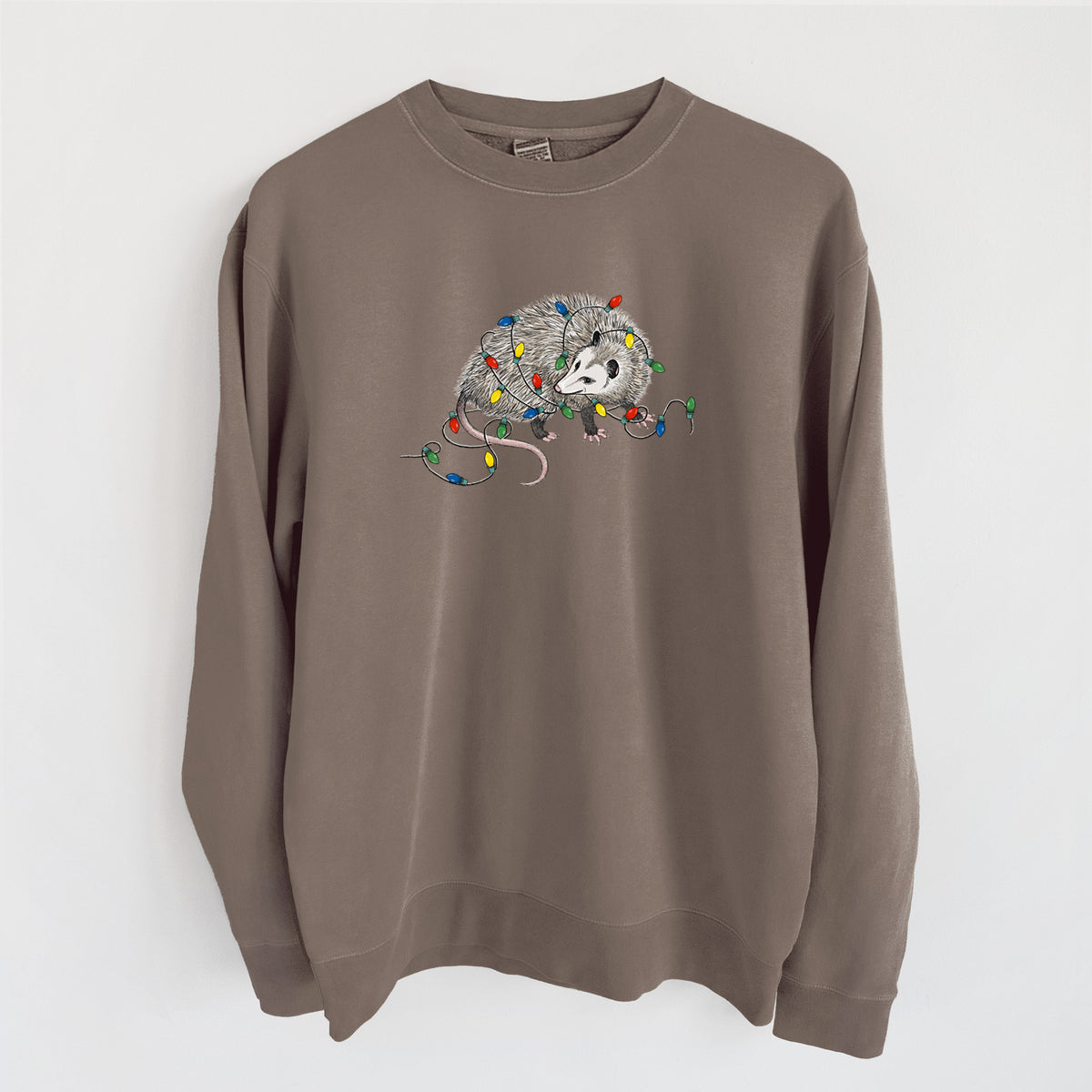 Christmas Opossum - Unisex Pigment Dyed Crew Sweatshirt in Espresso