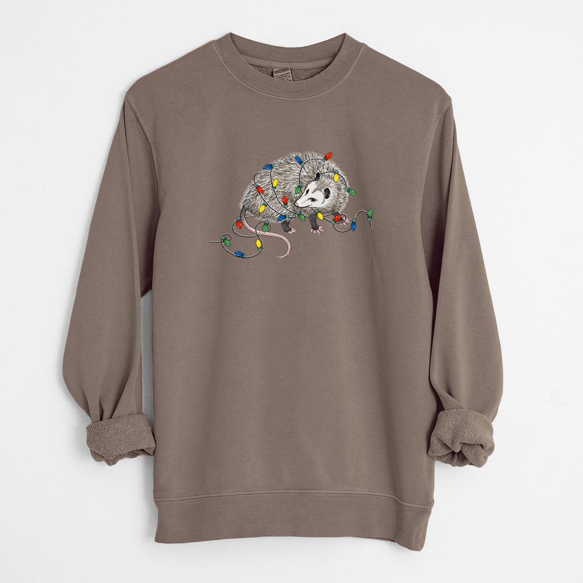 Christmas Opossum - Unisex Pigment Dyed Crew Sweatshirt in Espresso