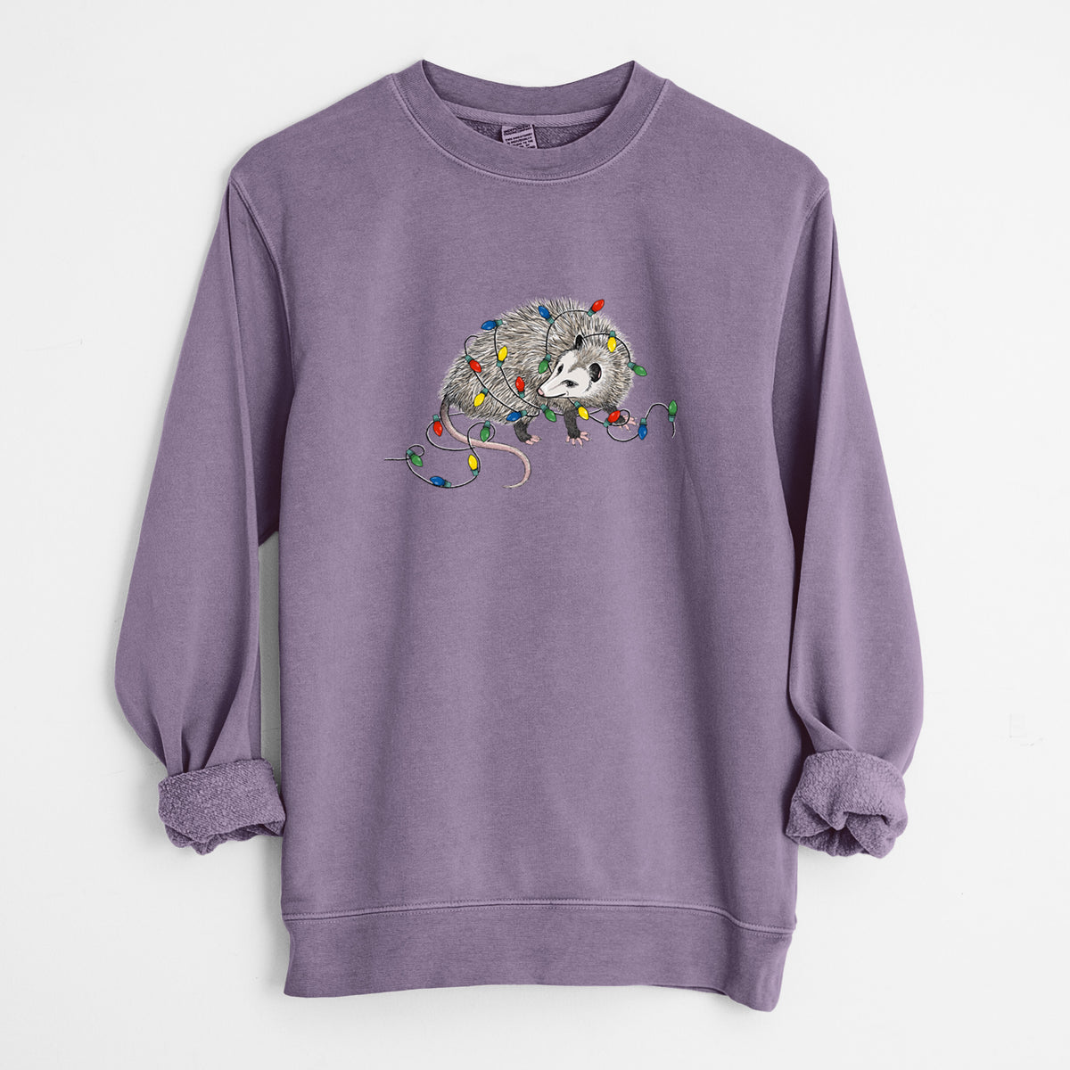 Christmas Opossum - Unisex Pigment Dyed Crew Sweatshirt in Plum