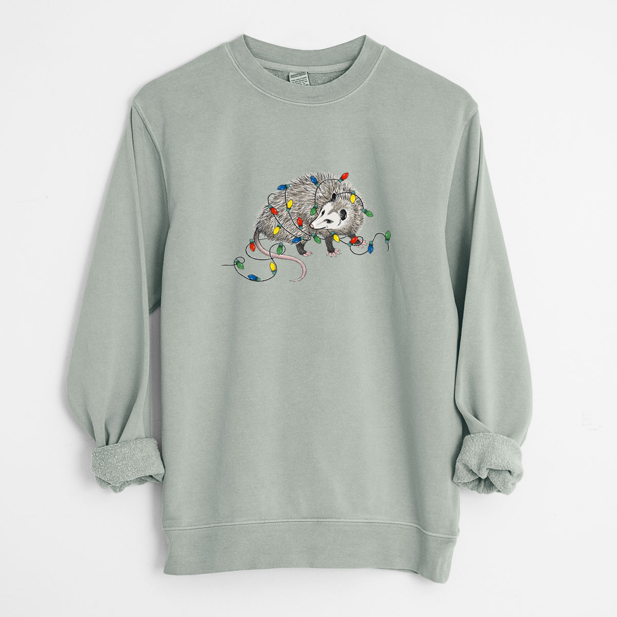 Christmas Opossum - Unisex Pigment Dyed Crew Sweatshirt in Sage