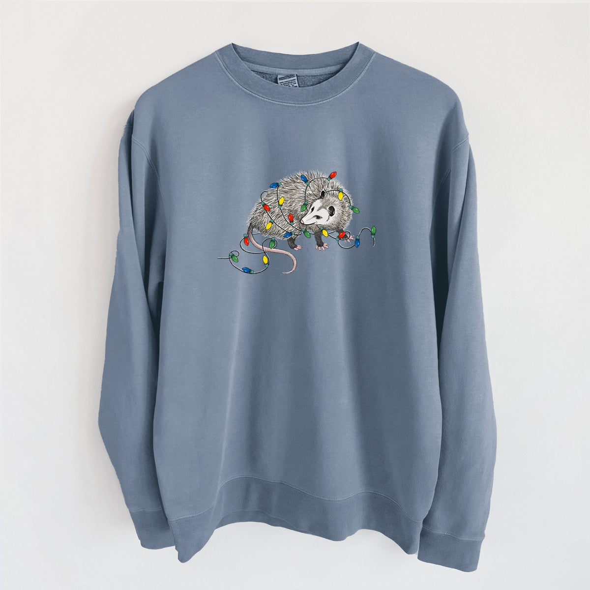 Christmas Opossum - Unisex Pigment Dyed Crew Sweatshirt in Slate Blue