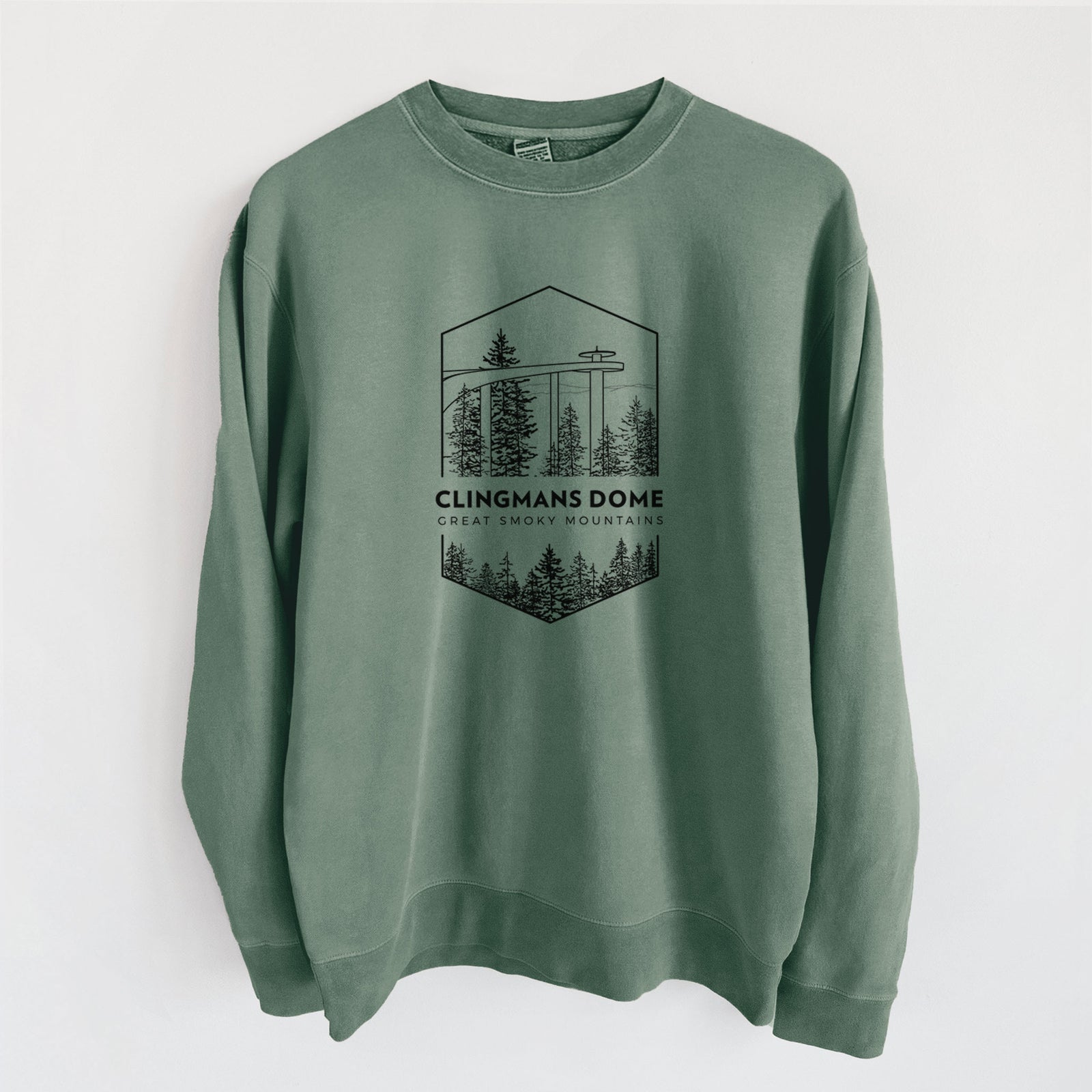 Clingmans Dome - Great Smoky Mountains National Park - Unisex Pigment Dyed Crew Sweatshirt in Alpine Green