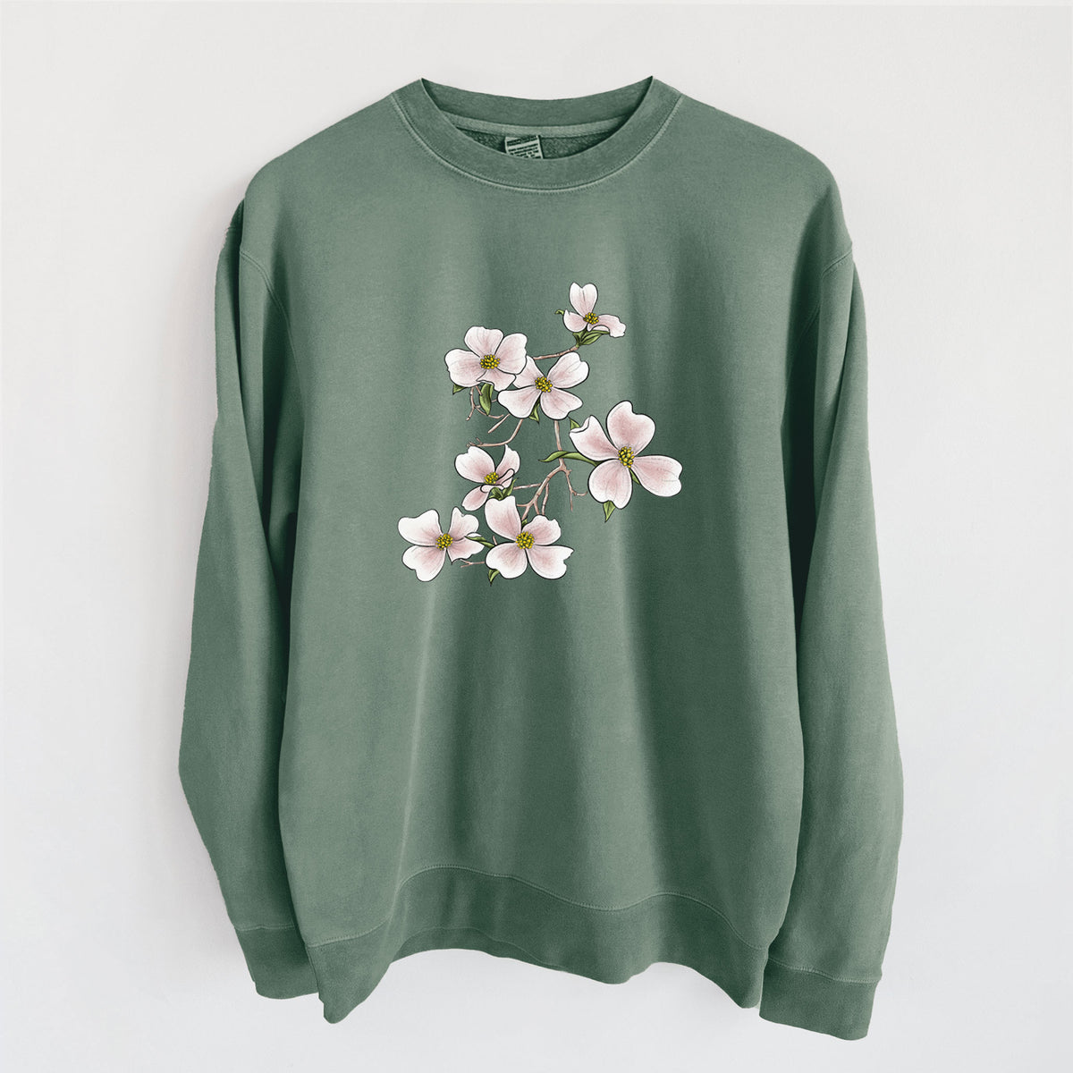 Flowering Dogwood - Cornus florida - Unisex Pigment Dyed Crew Sweatshirt in Alpine Green