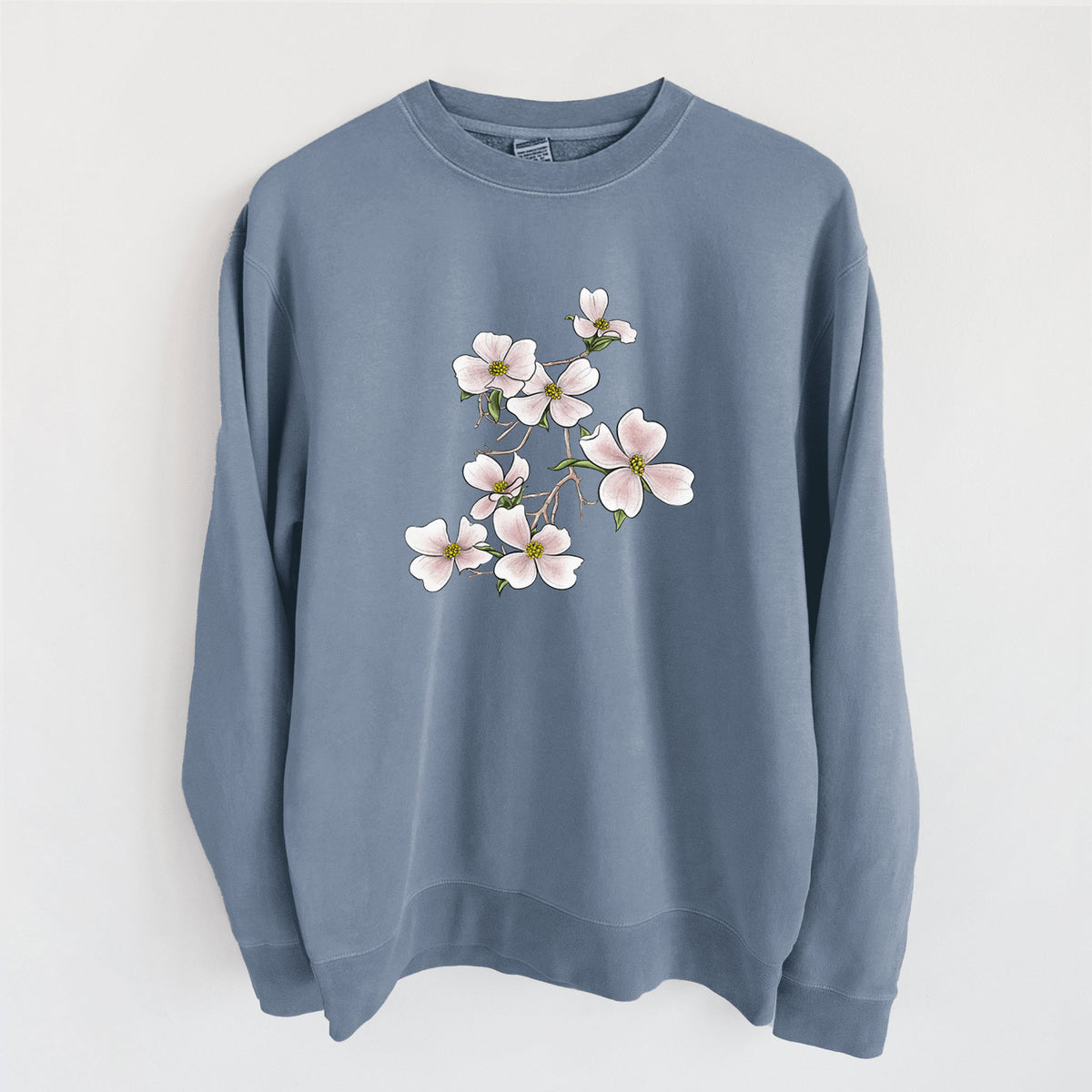 Flowering Dogwood - Cornus florida - Unisex Pigment Dyed Crew Sweatshirt in Slate Blue