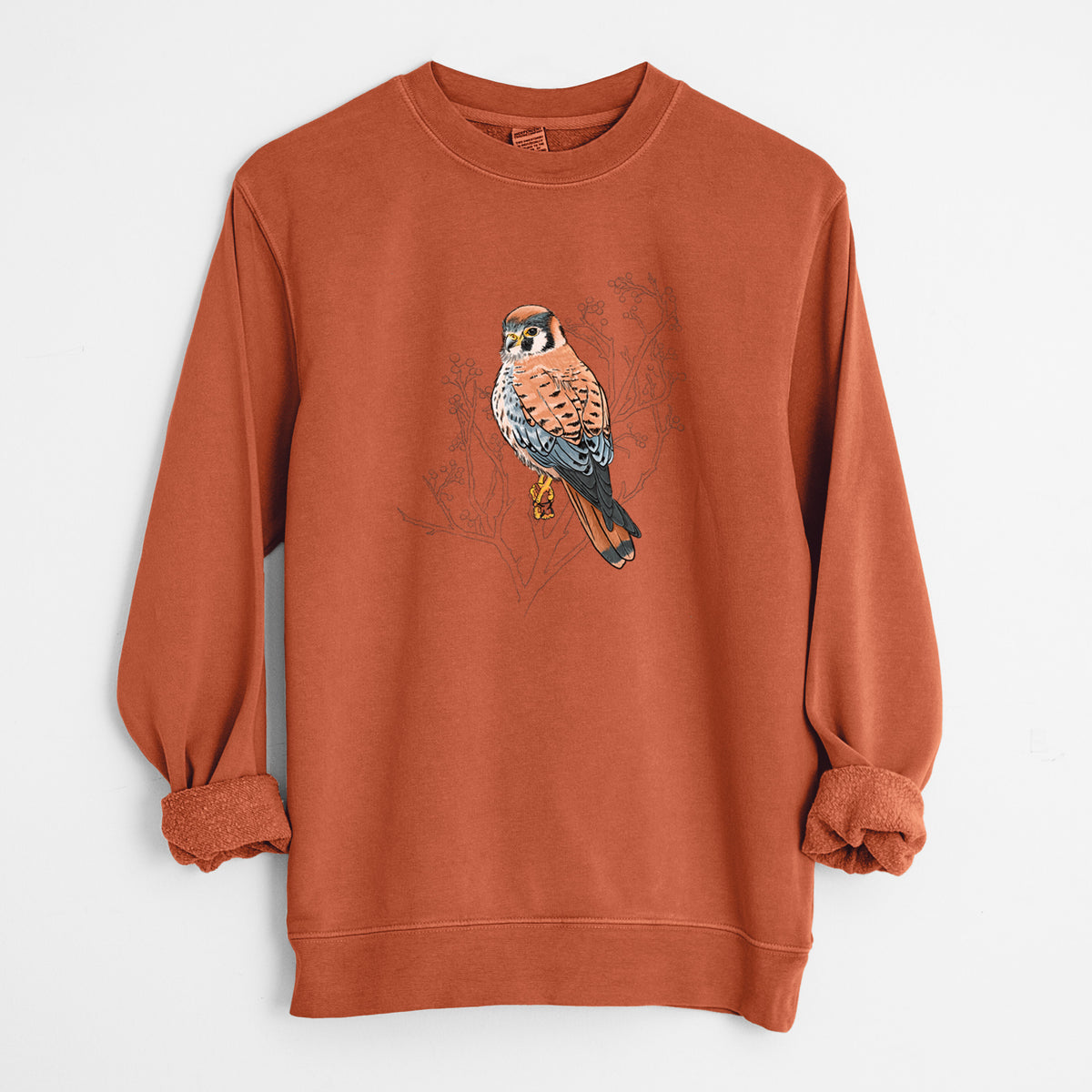 Vibrant American Kestrel - Falco sparverius - Unisex Pigment Dyed Crew Sweatshirt in Amber