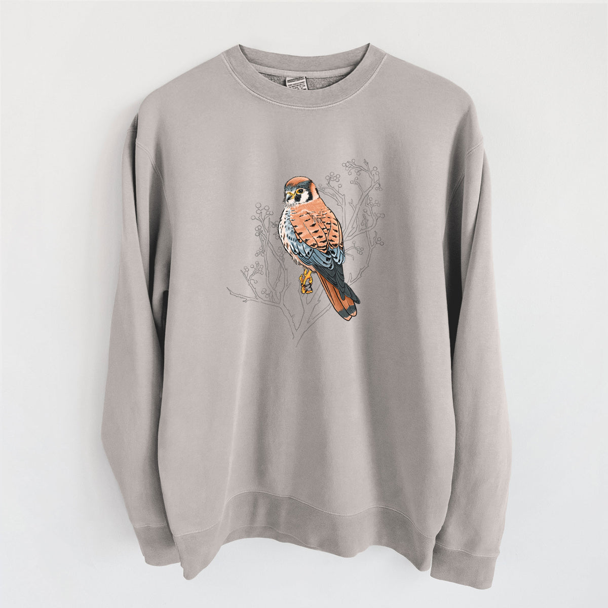Vibrant American Kestrel - Falco sparverius - Unisex Pigment Dyed Crew Sweatshirt in Cement
