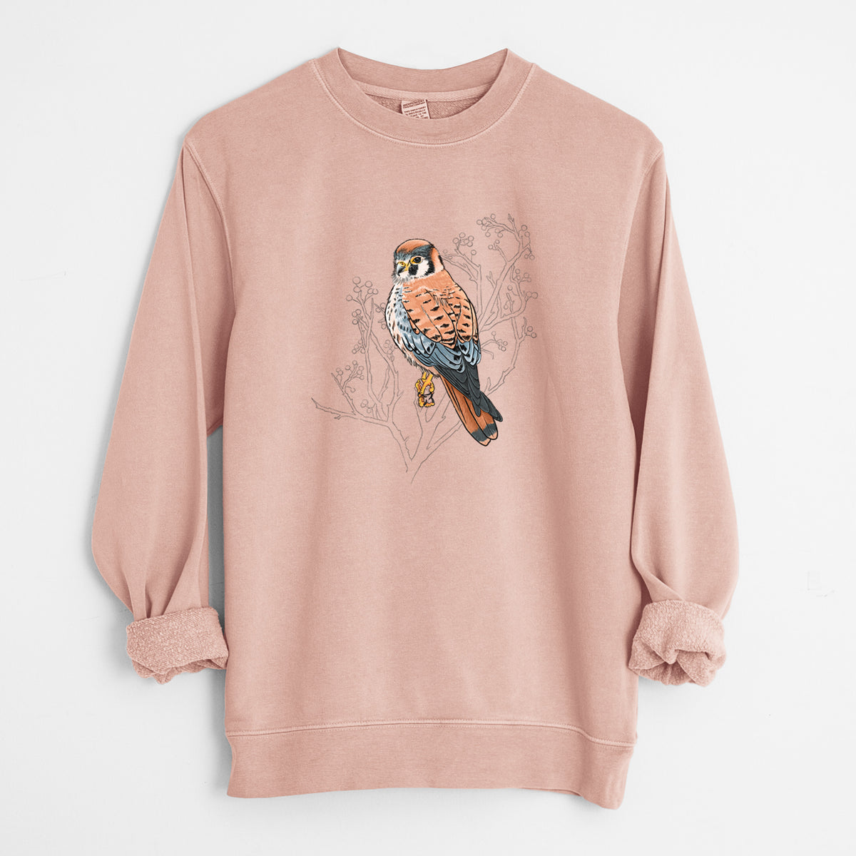Vibrant American Kestrel - Falco sparverius - Unisex Pigment Dyed Crew Sweatshirt in Dusty Pink