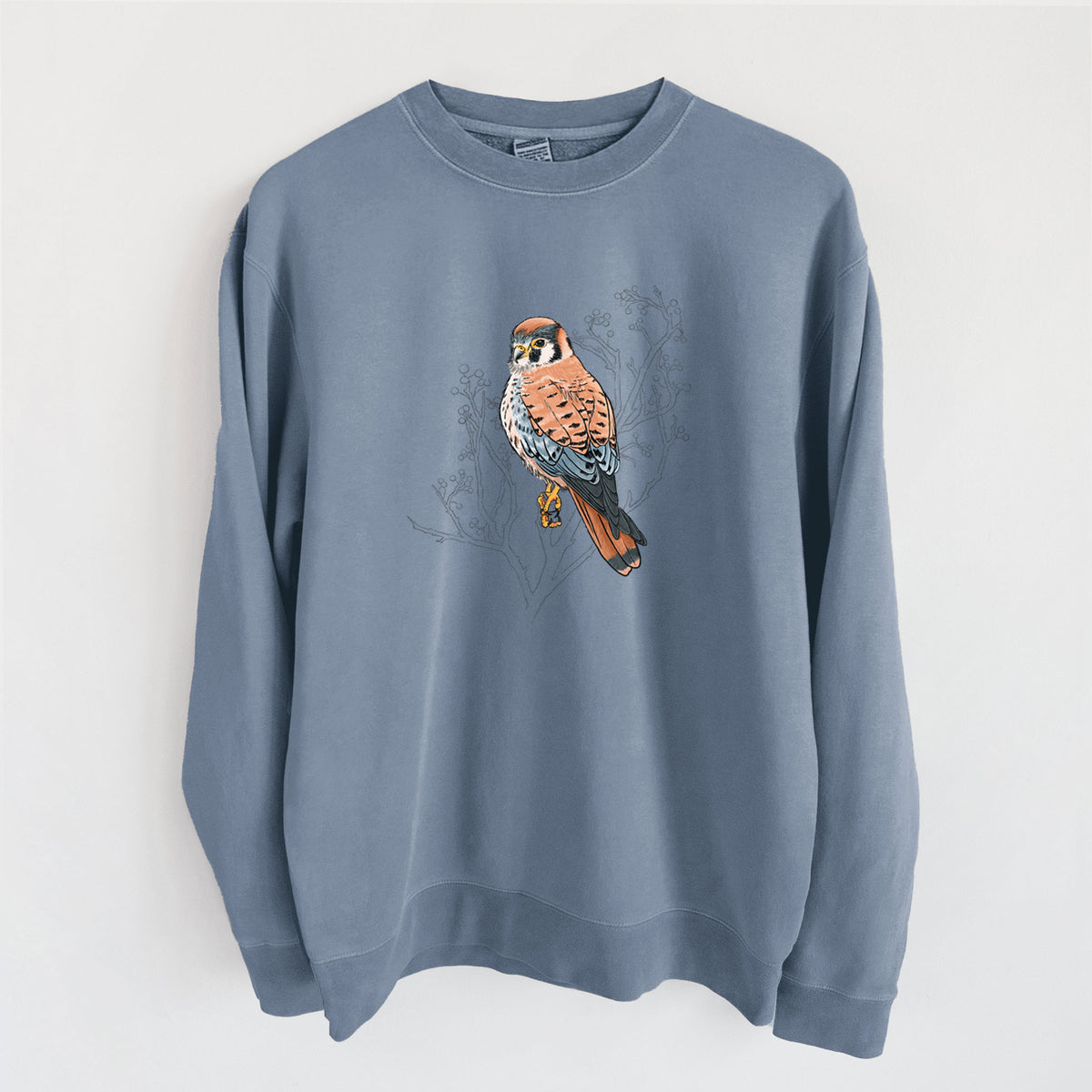 Vibrant American Kestrel - Falco sparverius - Unisex Pigment Dyed Crew Sweatshirt in Slate Blue