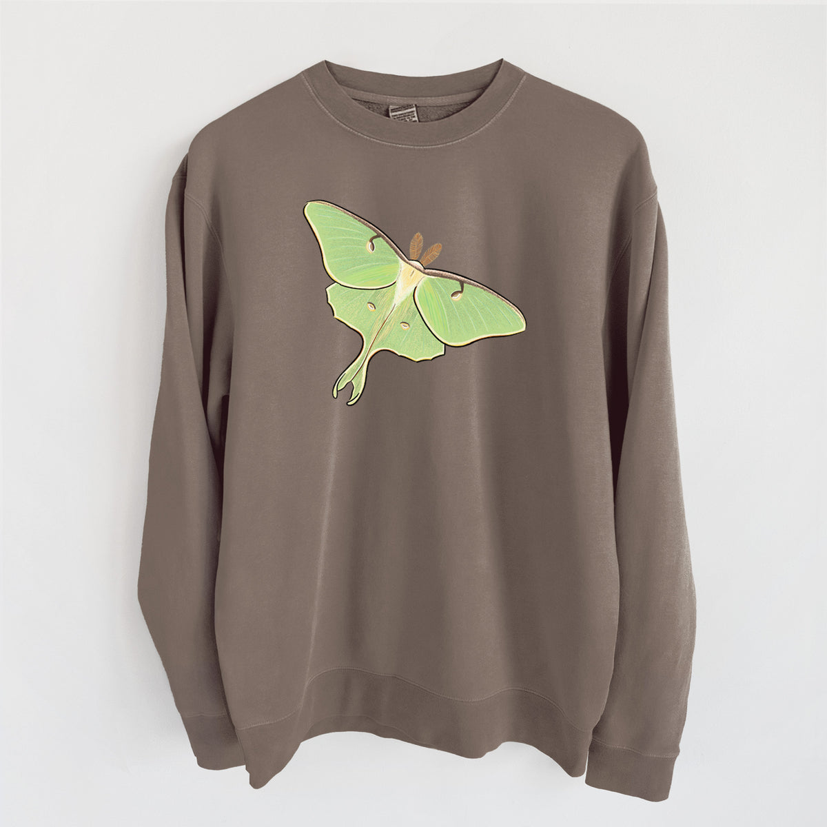 Vibrant Luna Moth - Actias luna - Unisex Pigment Dyed Crew Sweatshirt in Espresso