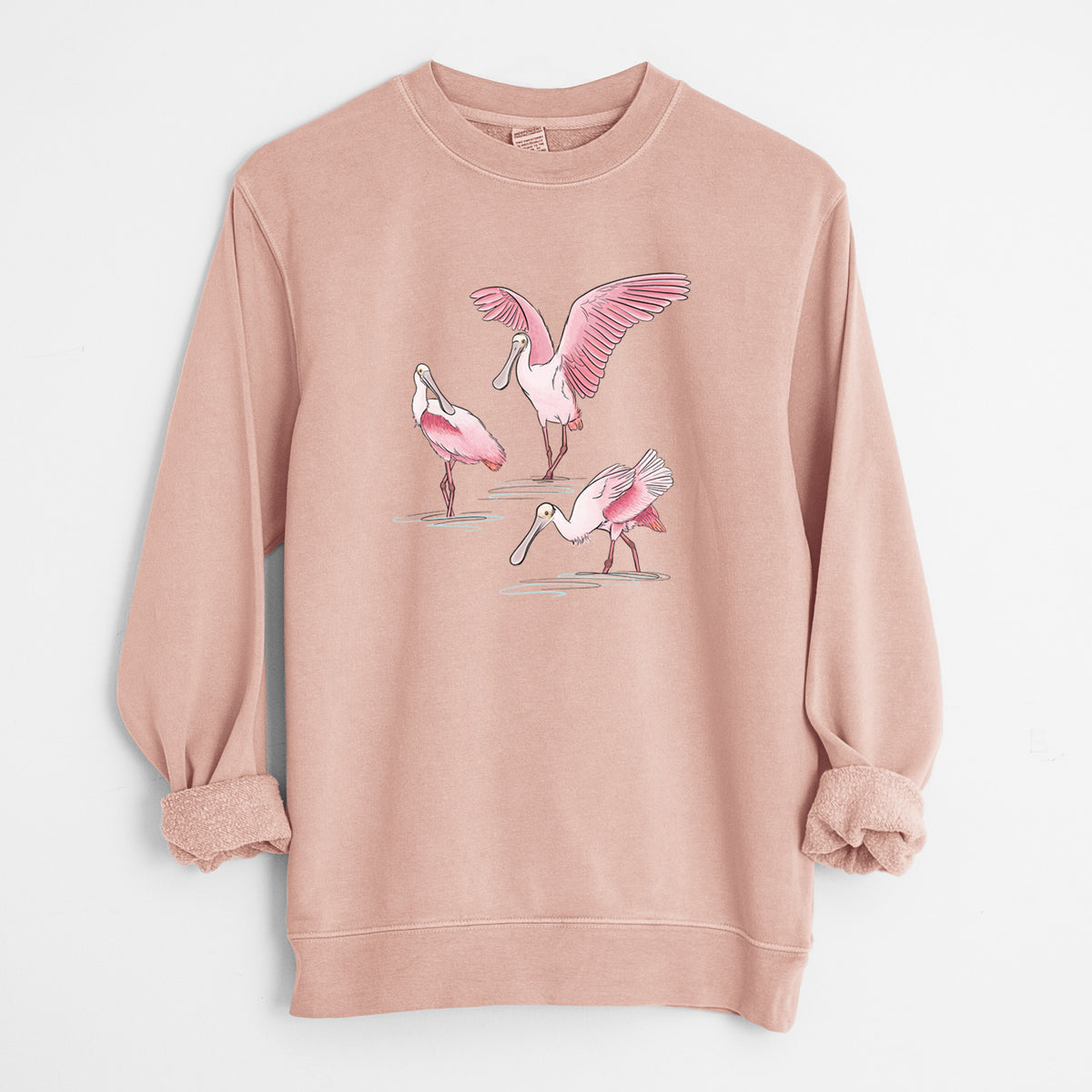 Roseate Spoonbill Trio - Platalea ajaja - Unisex Pigment Dyed Crew Sweatshirt in Dusty Pink